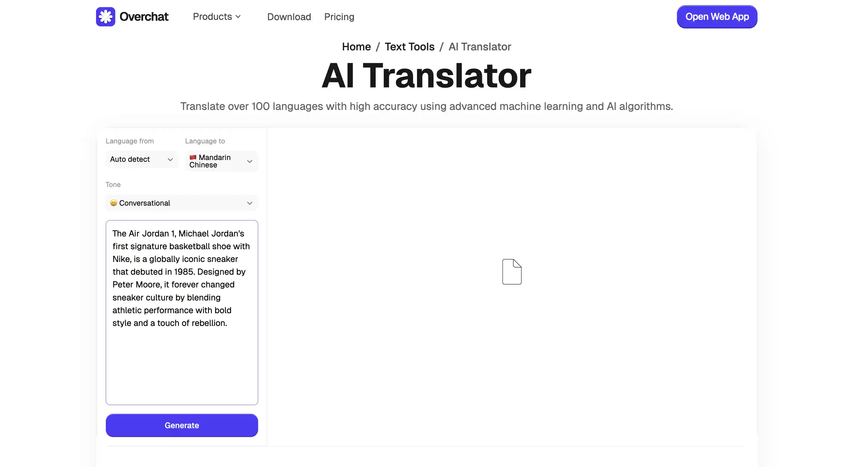 Overchat AI translator online