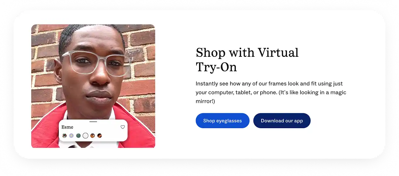 Warby Parker virtual glasses try-on