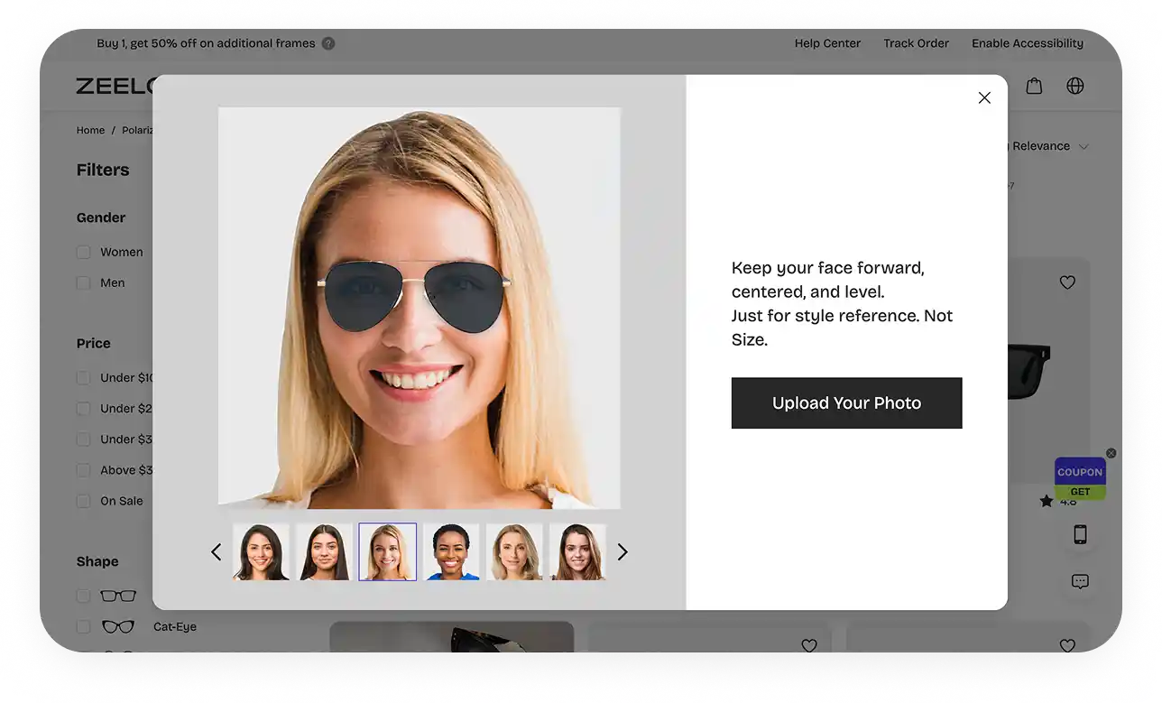 Zeelool virtual glasses try-on