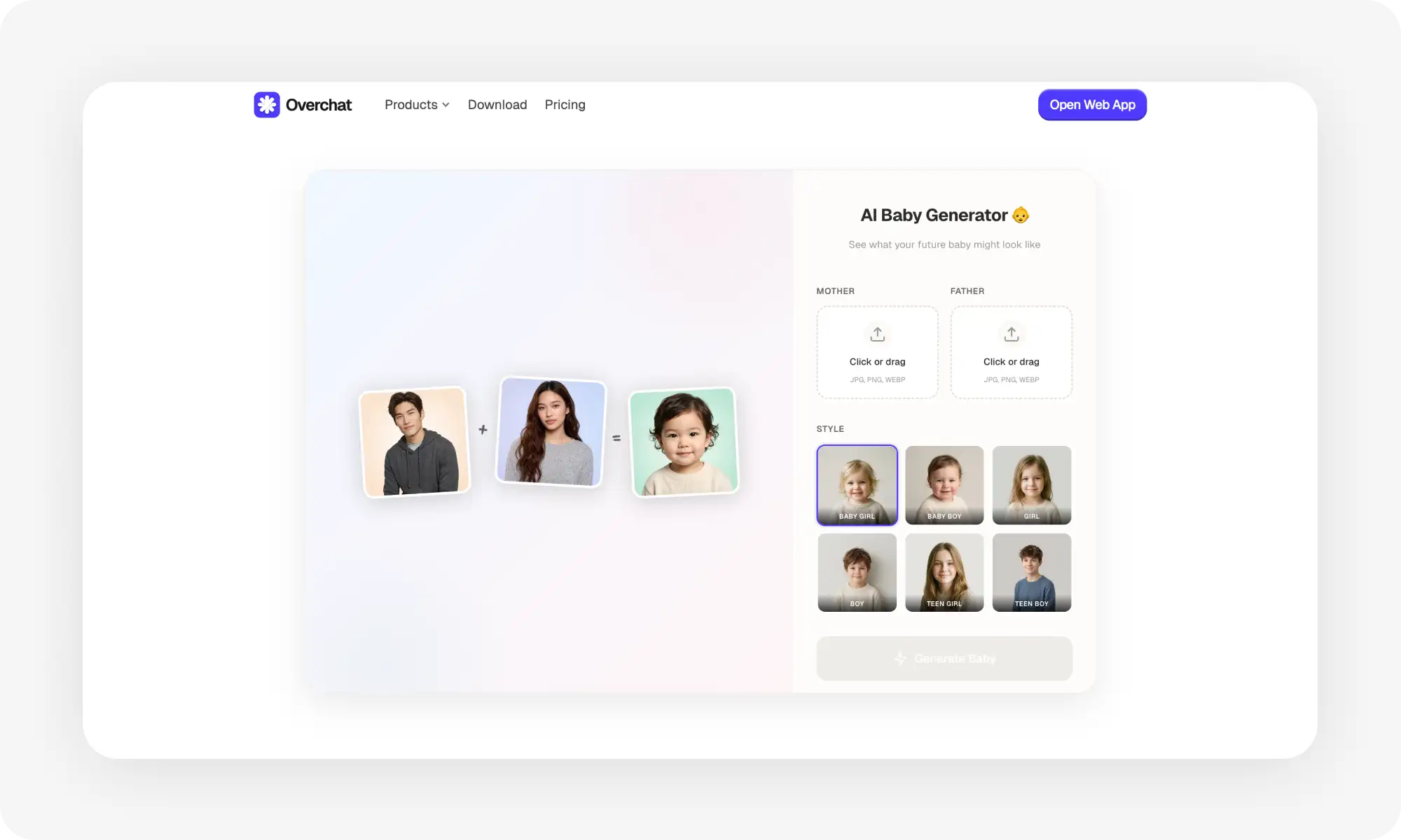 Overchat AI online baby generator app