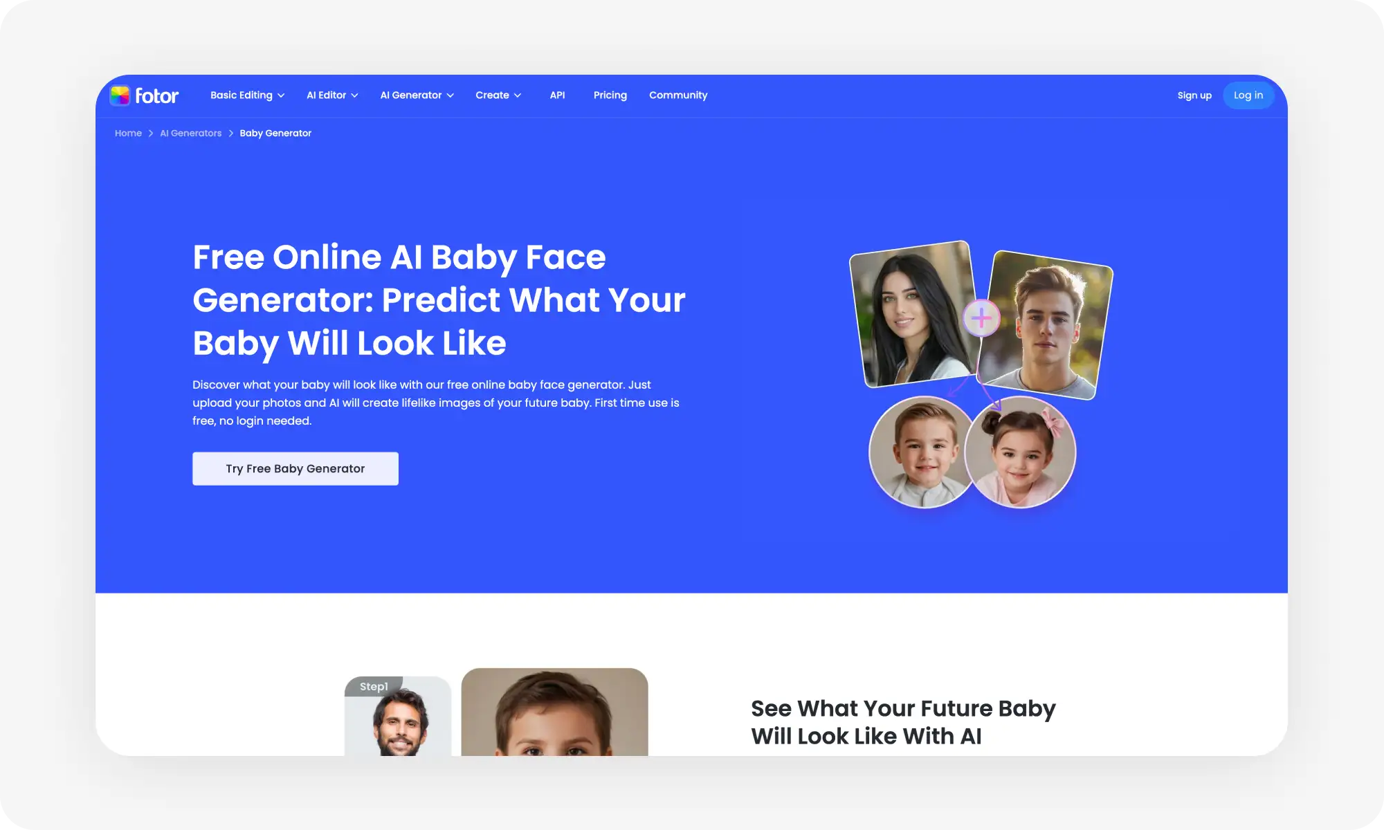 Fotor AI online baby generator app 