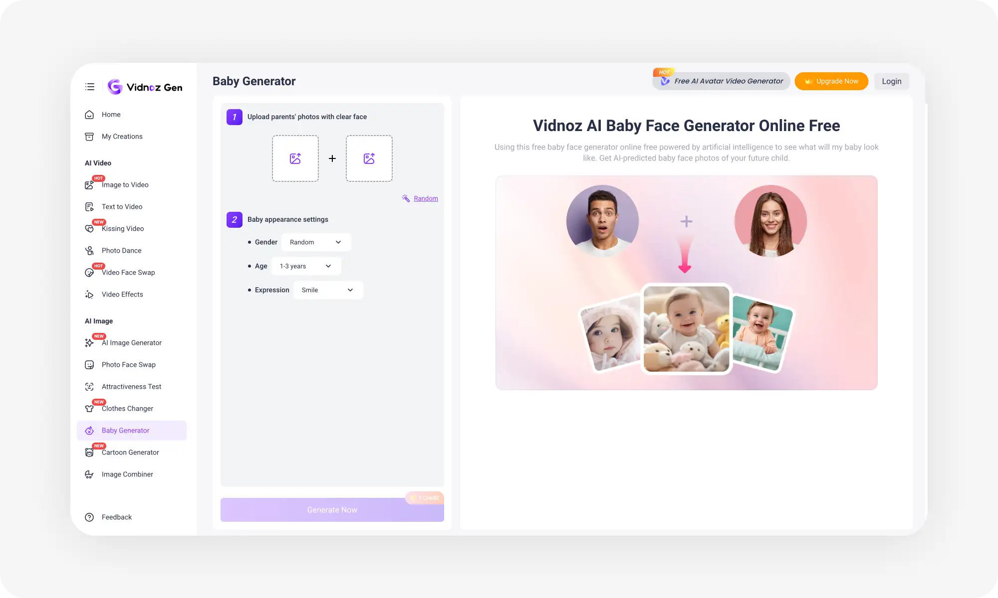 VidnozGen online baby generator app