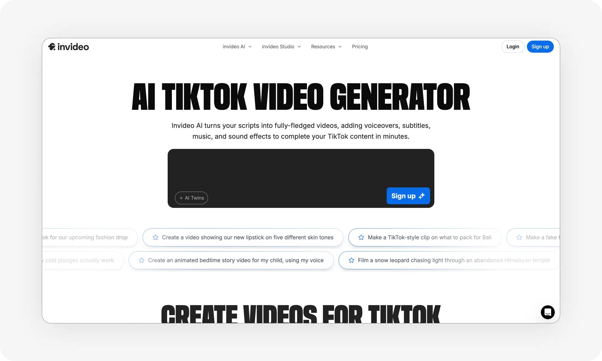 invideo AI TikTok video generator