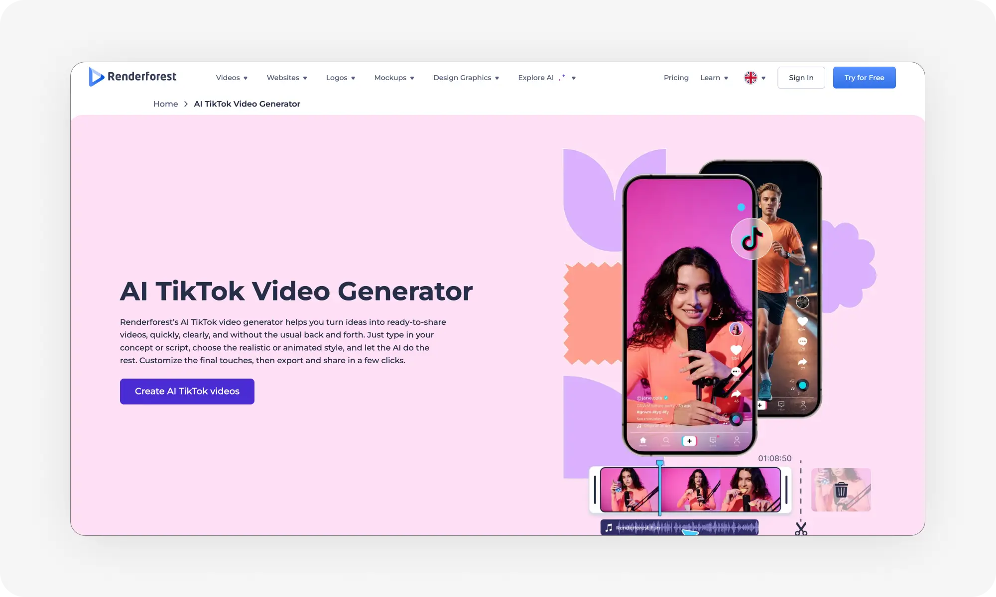 Renderforest AI TikTok video generator