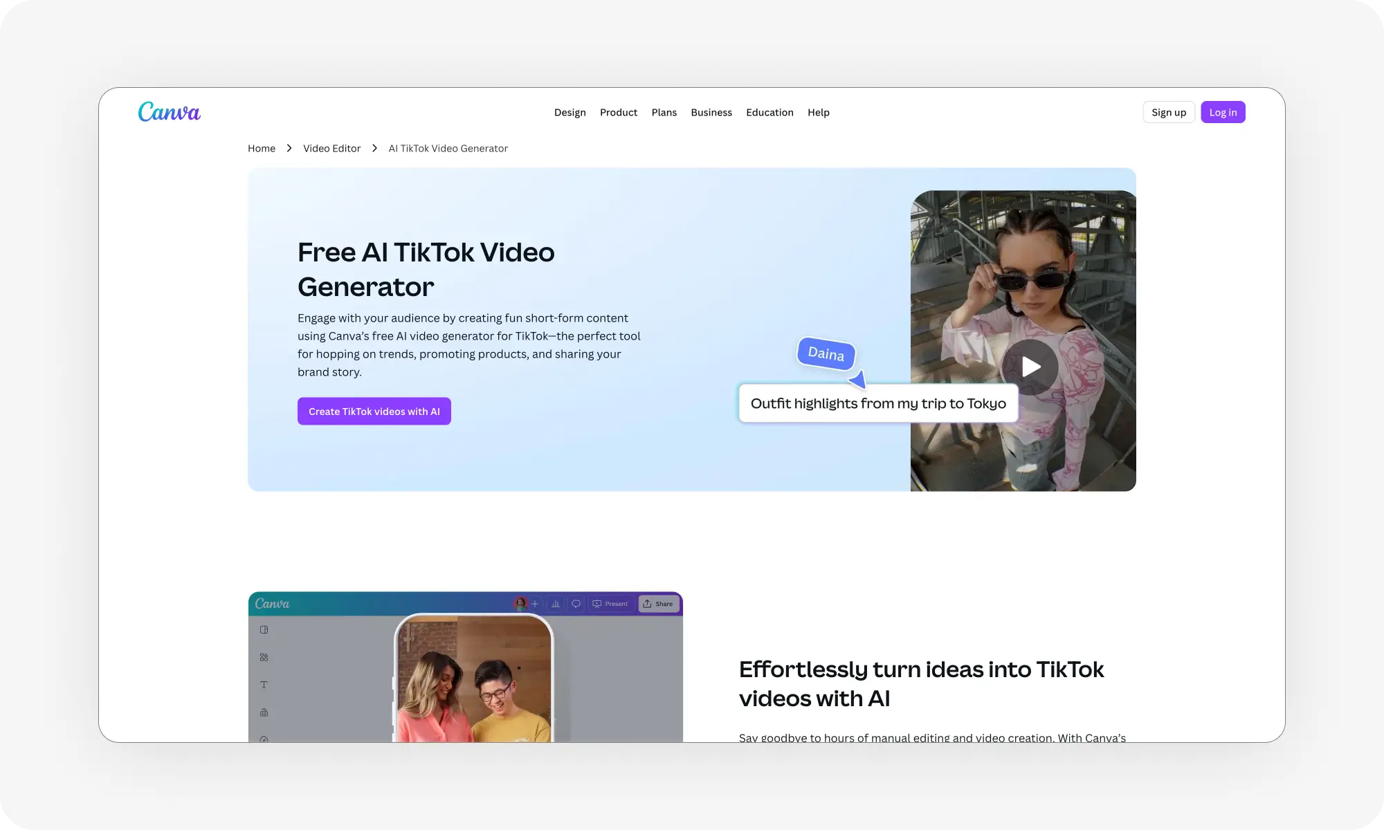 Canva AI TikTok video generator