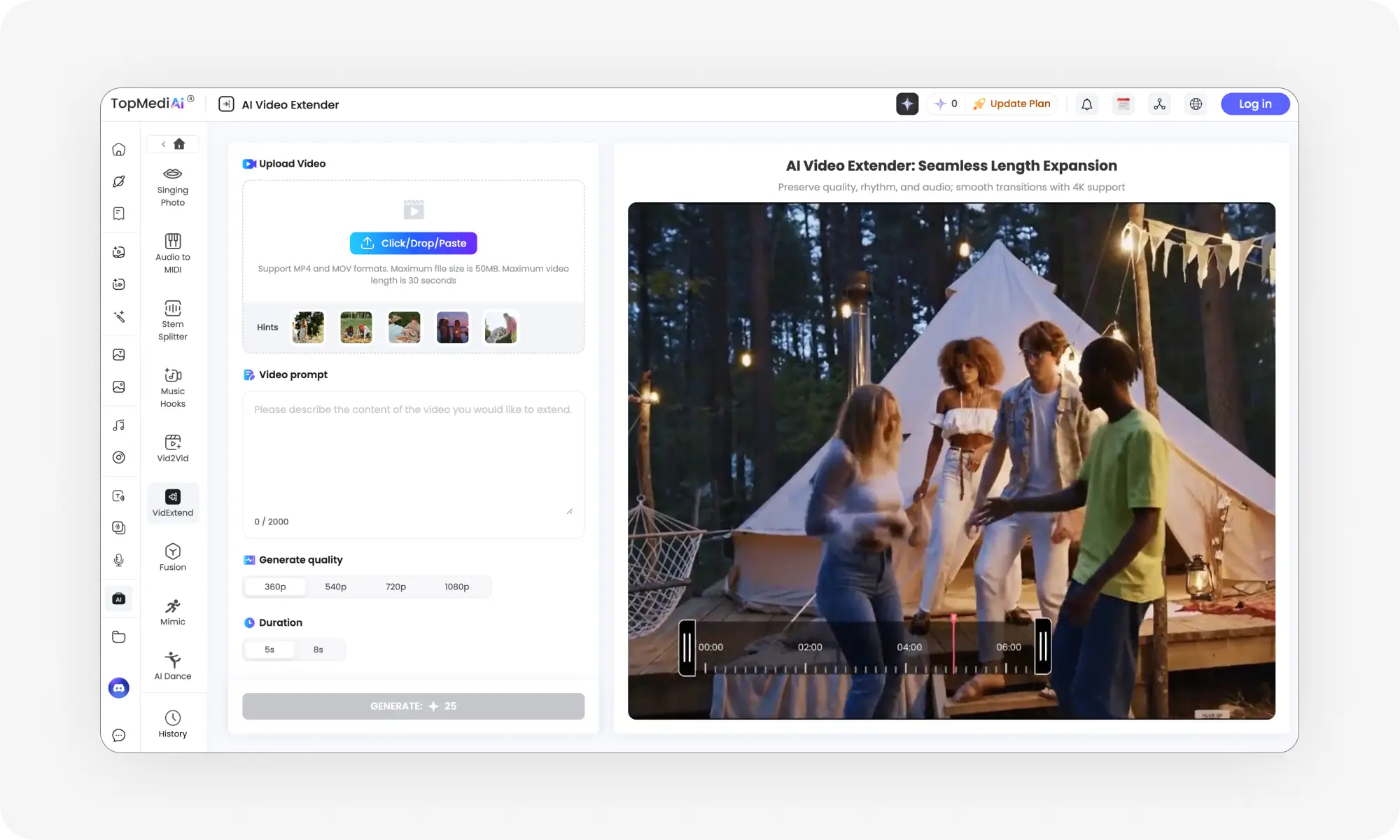 TopMedia AI video extender