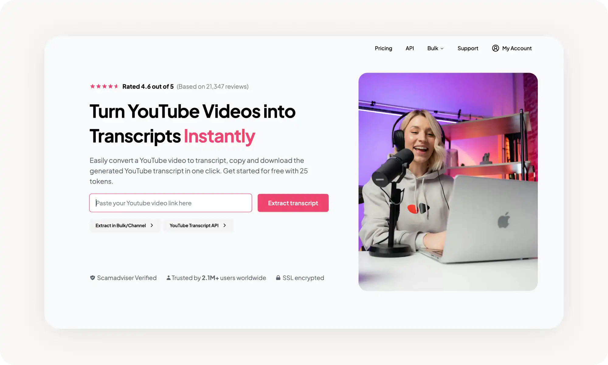 YouTube-Transcript[.]io Transcript Generator screenshot