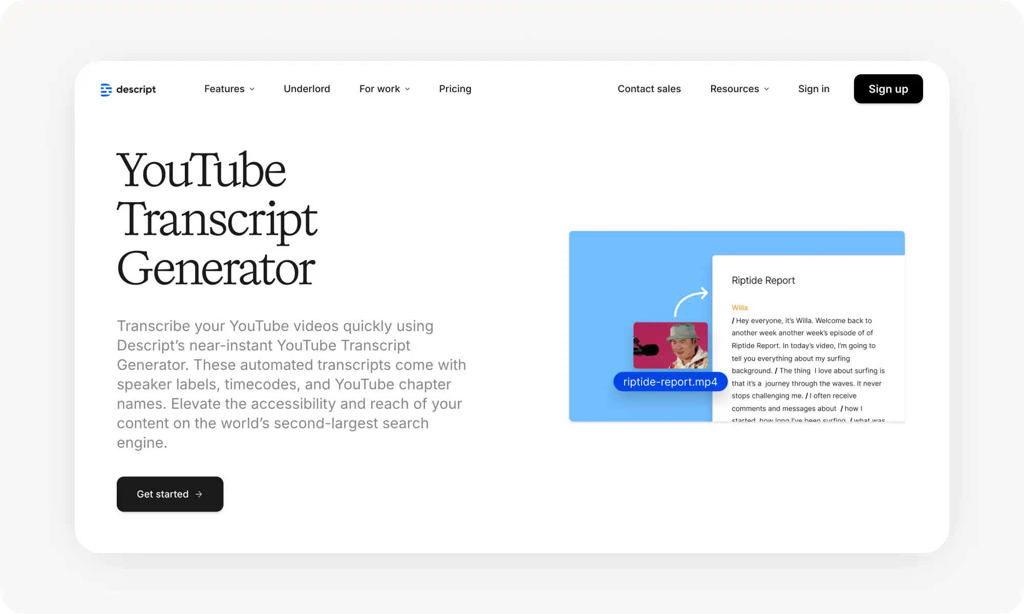 Descript YouTube Transcript Generator screenshot