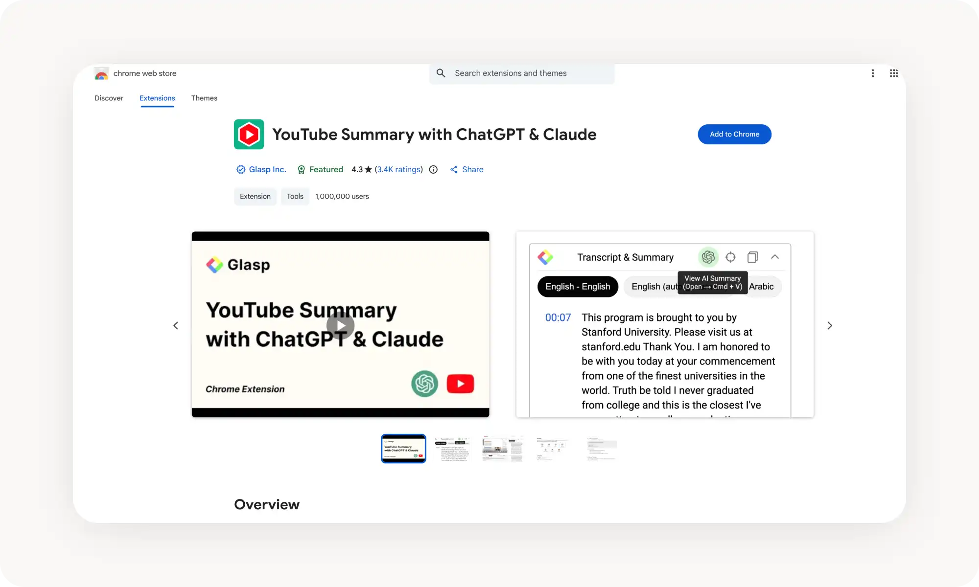 YouTube Summary with ChatGPT & Claude Chrome web extension
