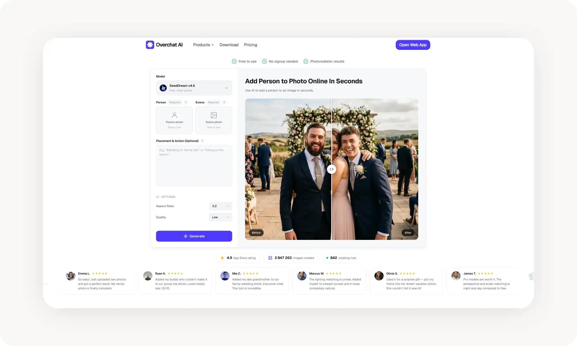 Overchat AI add person to photo tool