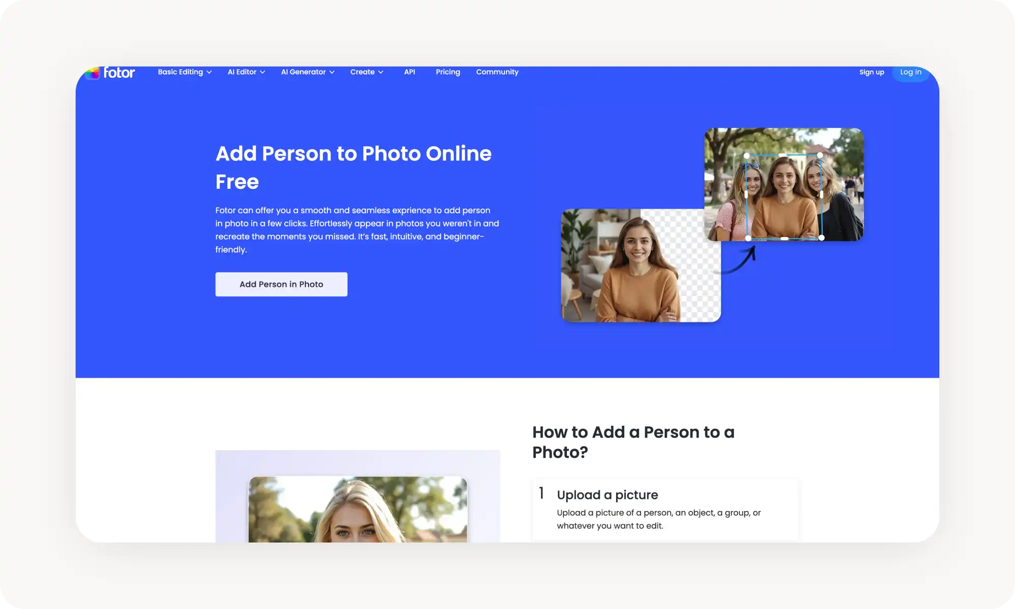 Fotor add person to photo tool