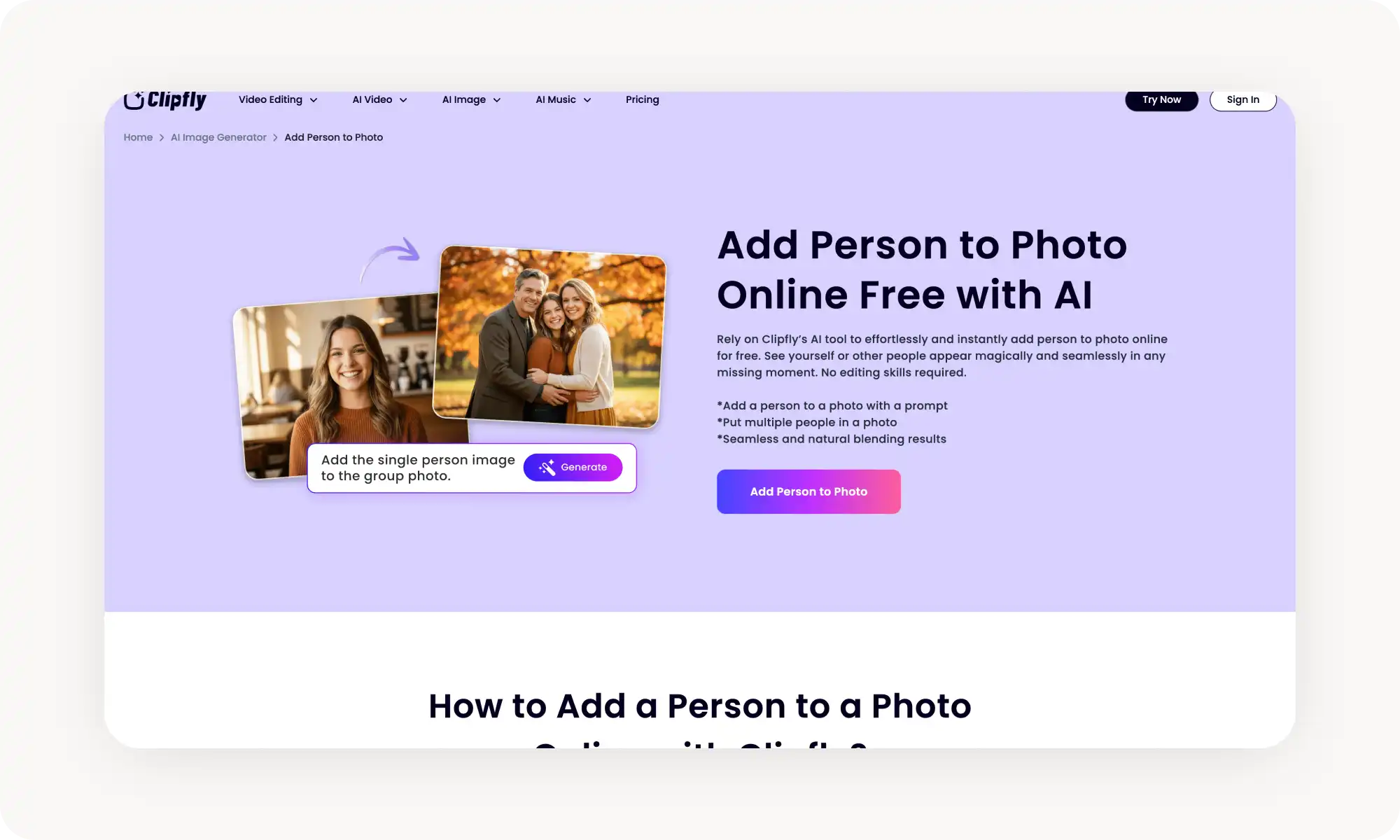 Clipify add person to photo tool