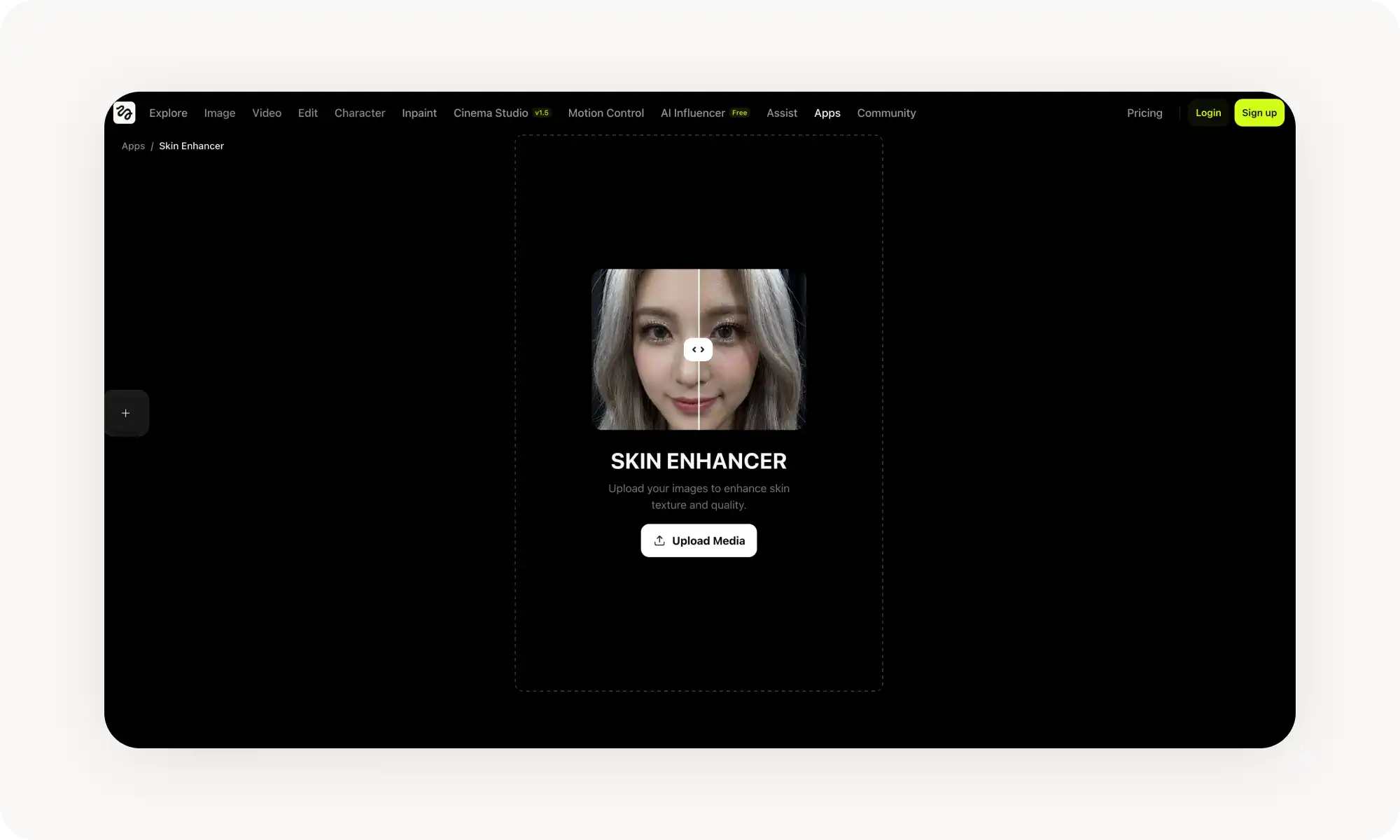 Higgsfield online AI skin enhancer