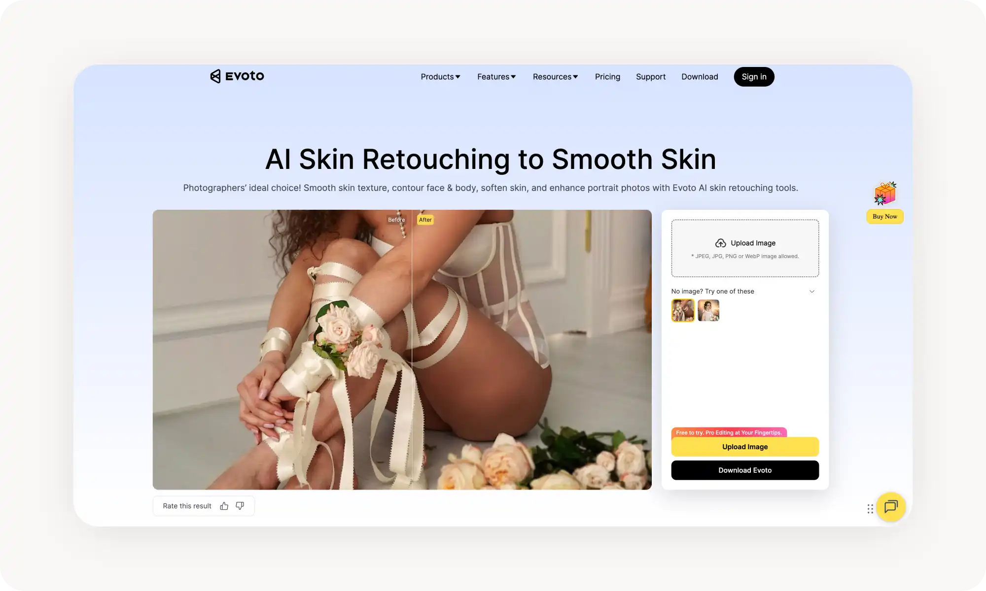 Evoto online AI skin enhancer