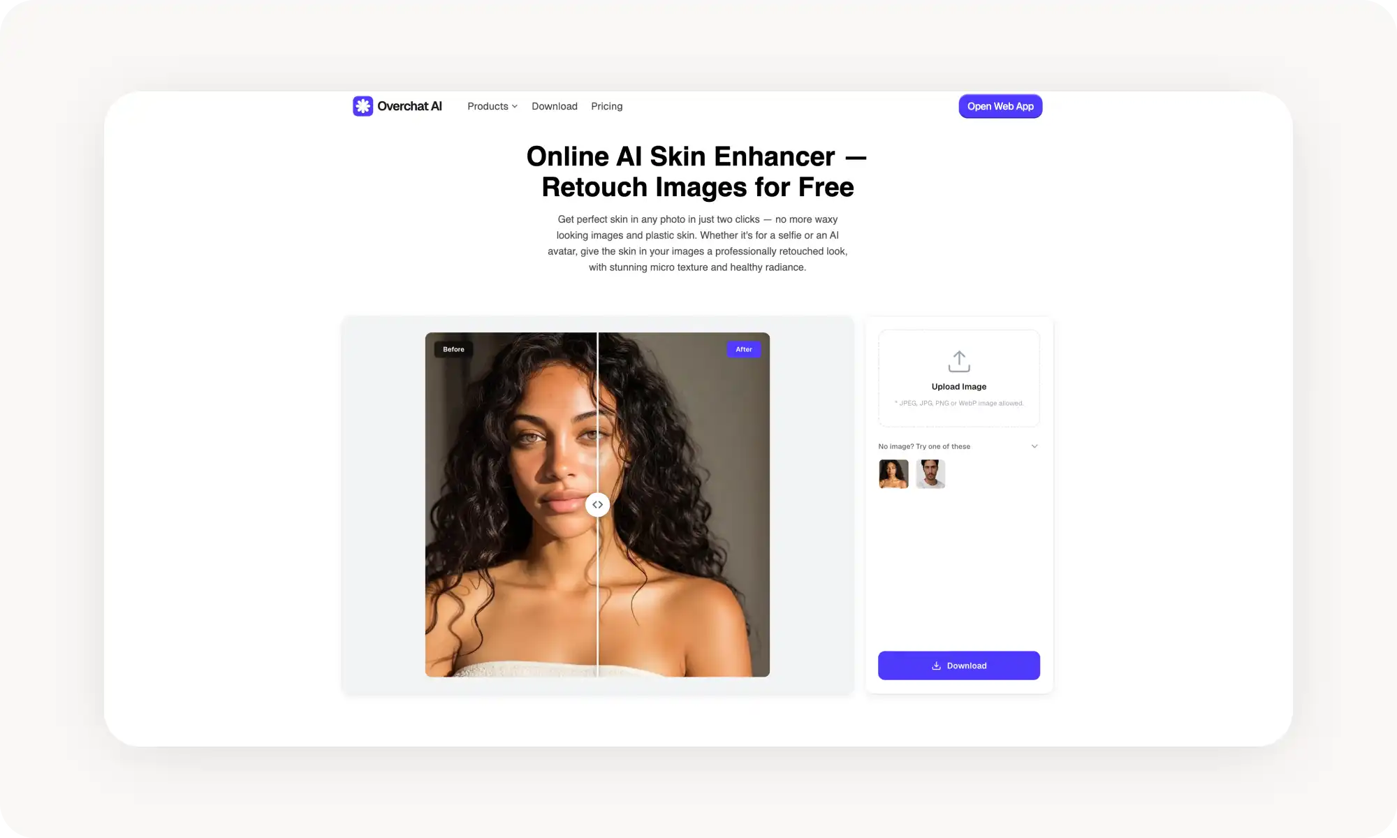 Overchat AI free skin enhancer app