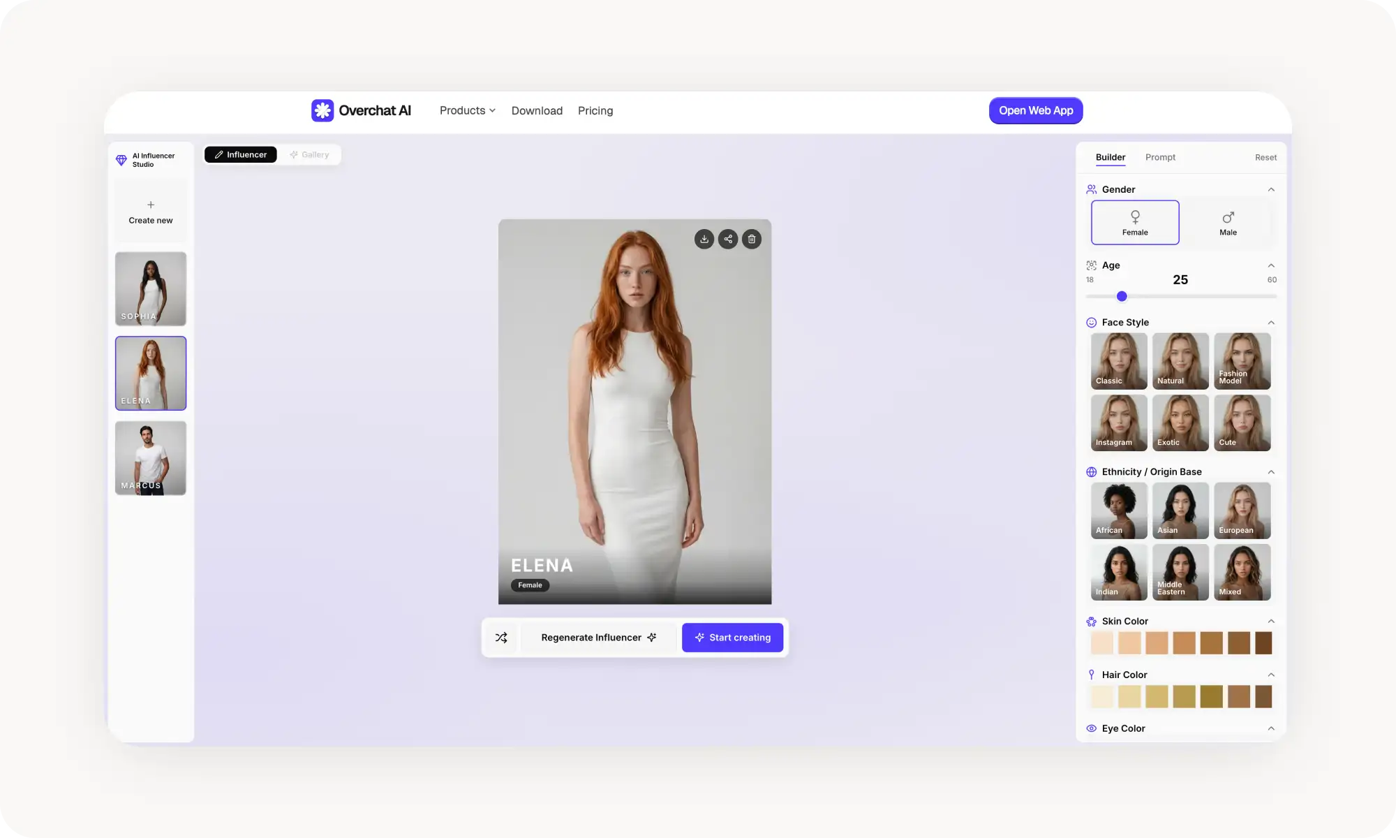 Overchat AI influencer generator