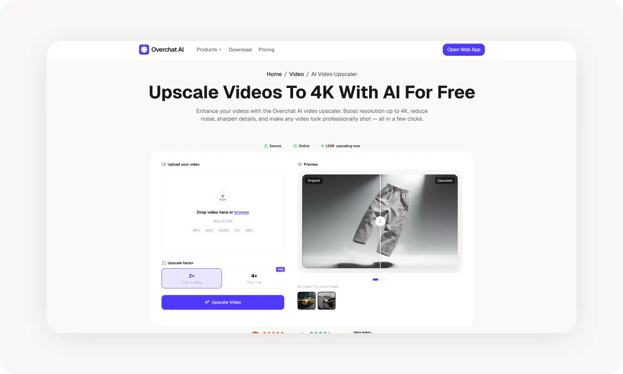Overchat AI video upscaler