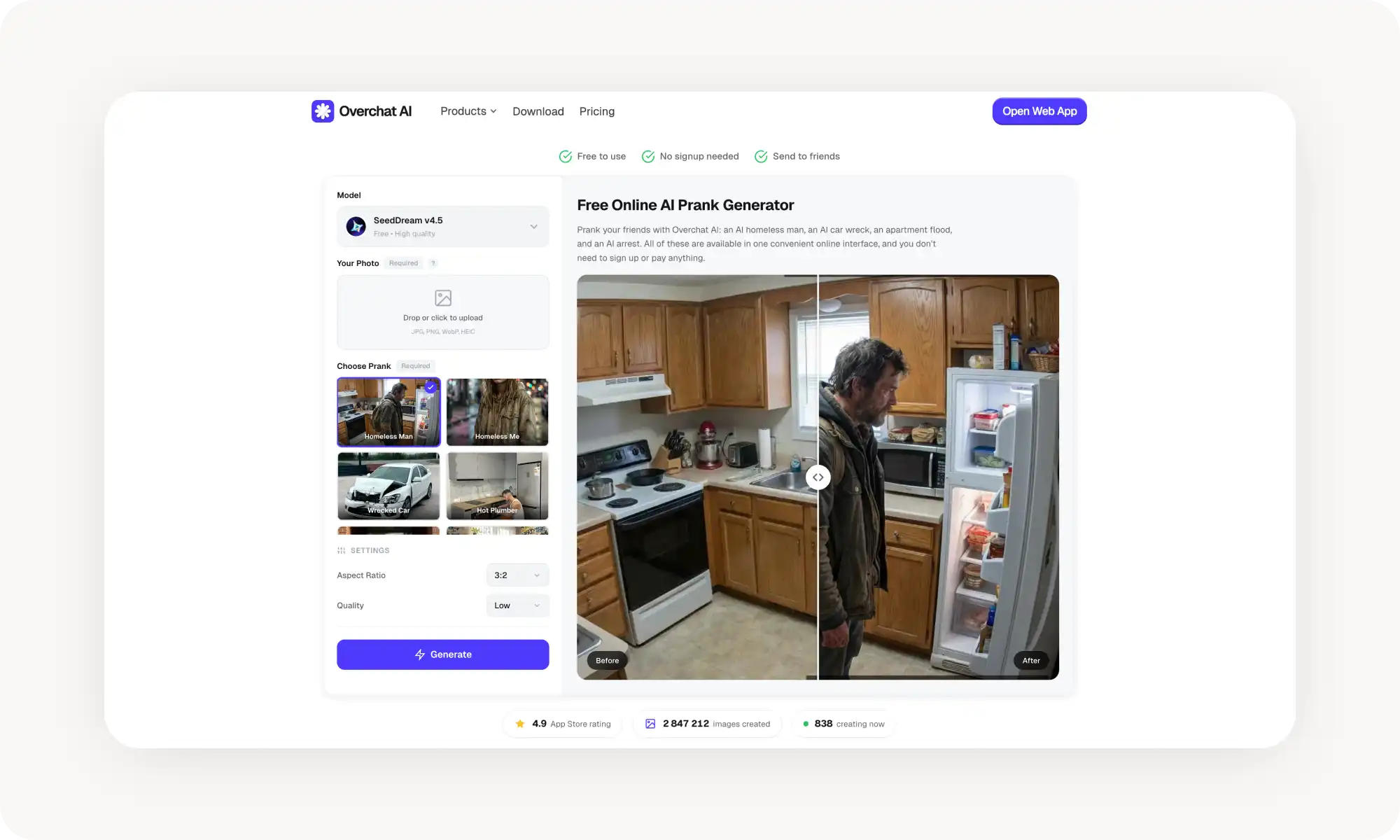 Overchat AI prank generator