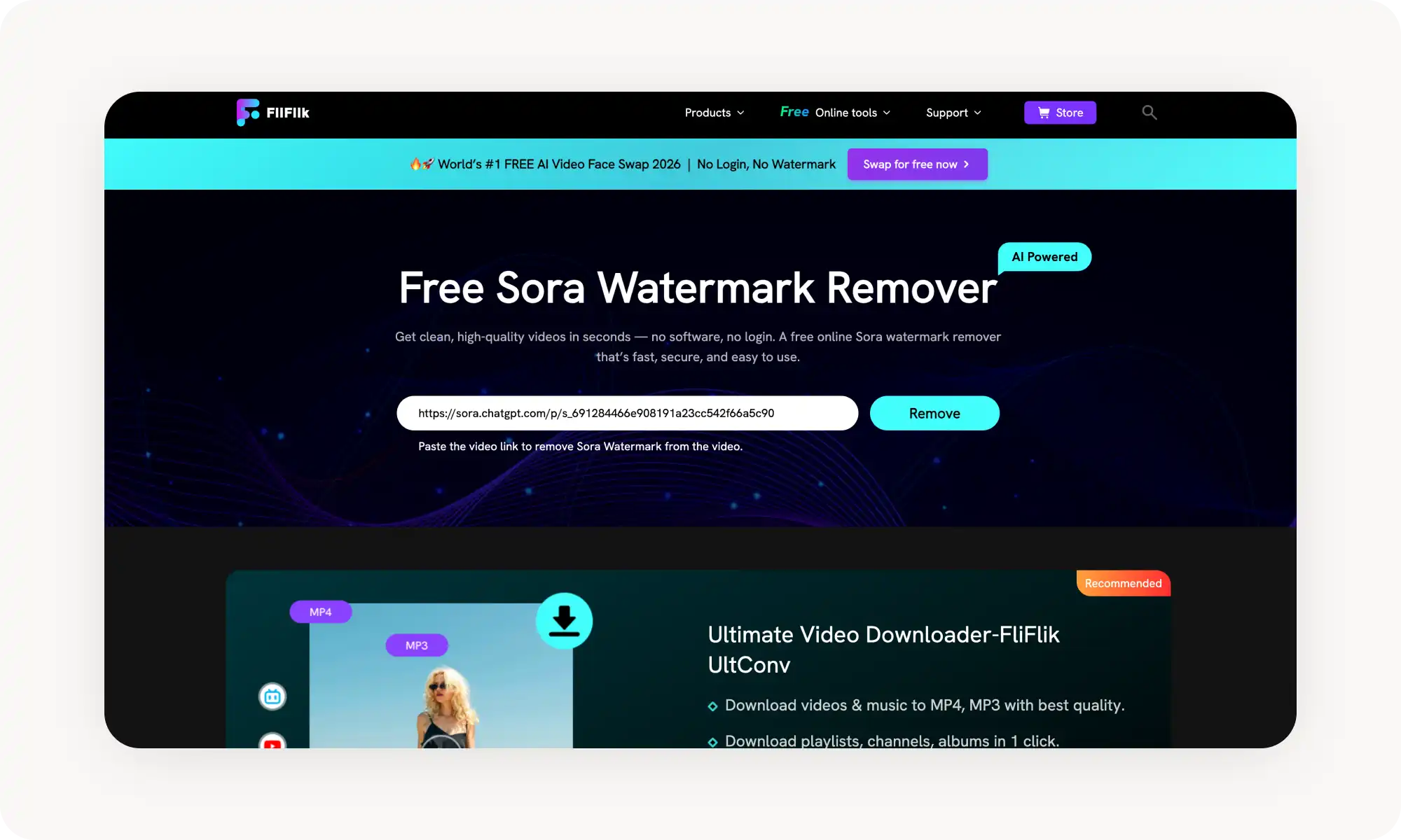 Online  Sora 2 Watermark Remover Interface example
