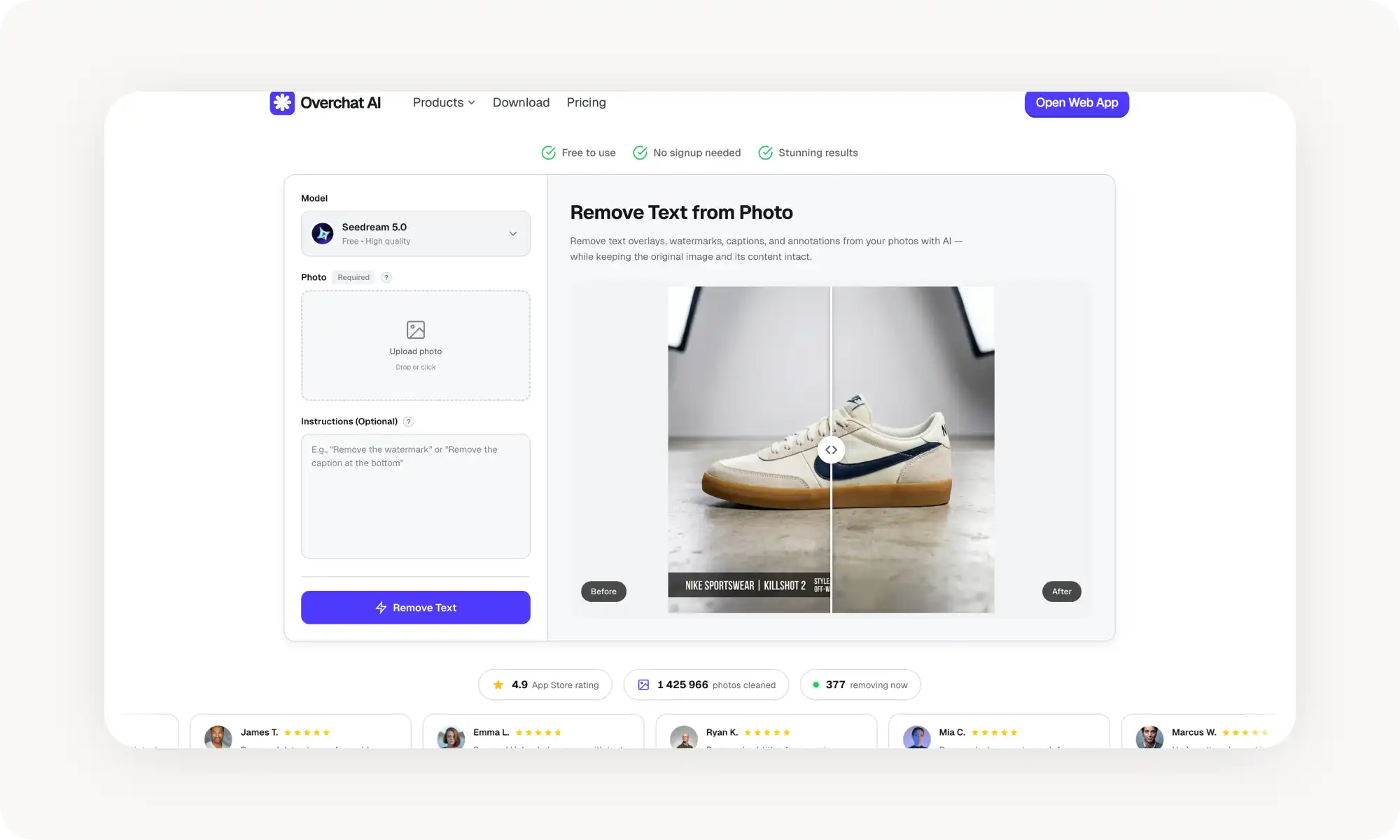 Overchat AI text remover from photos