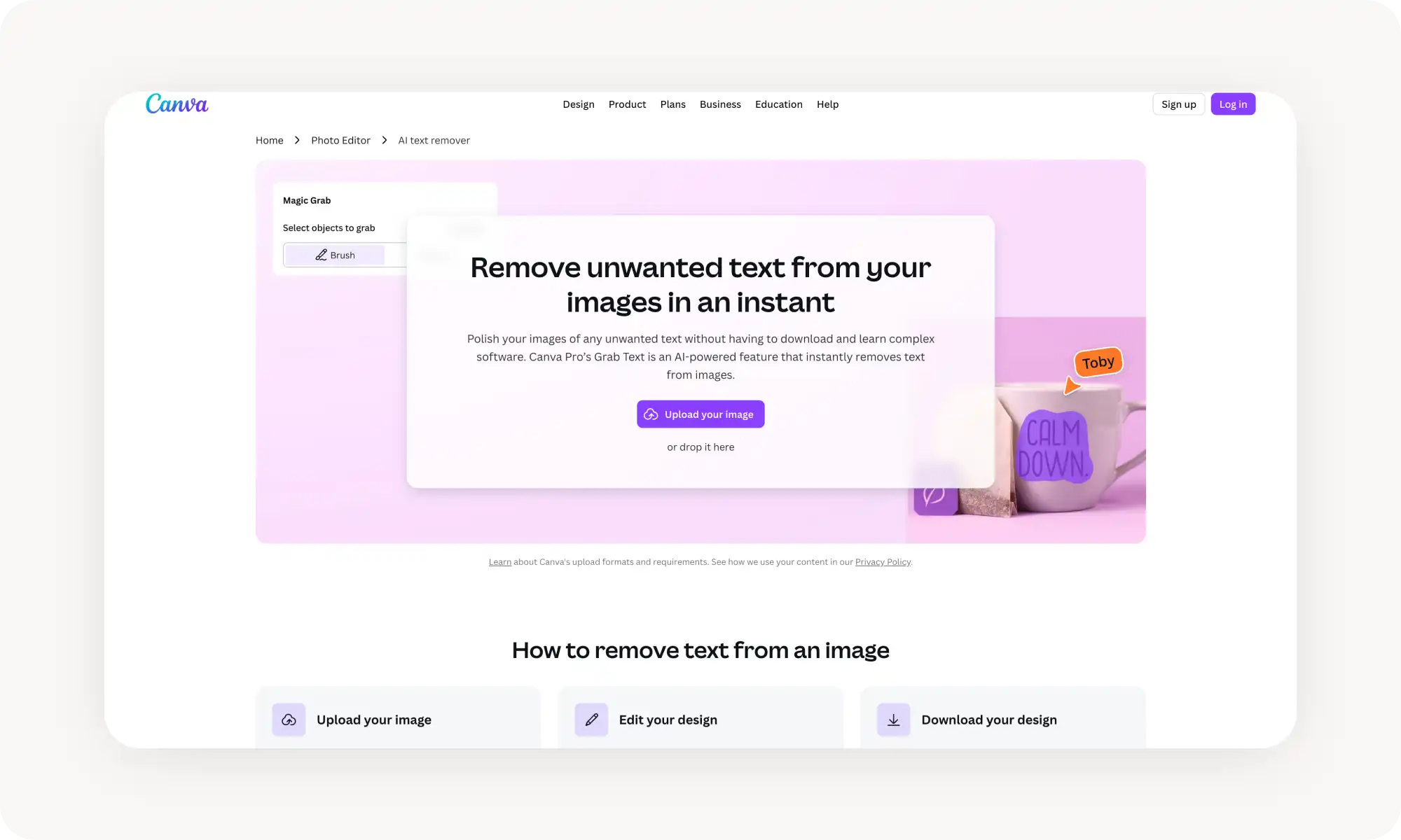 Canva AI text remover from photos