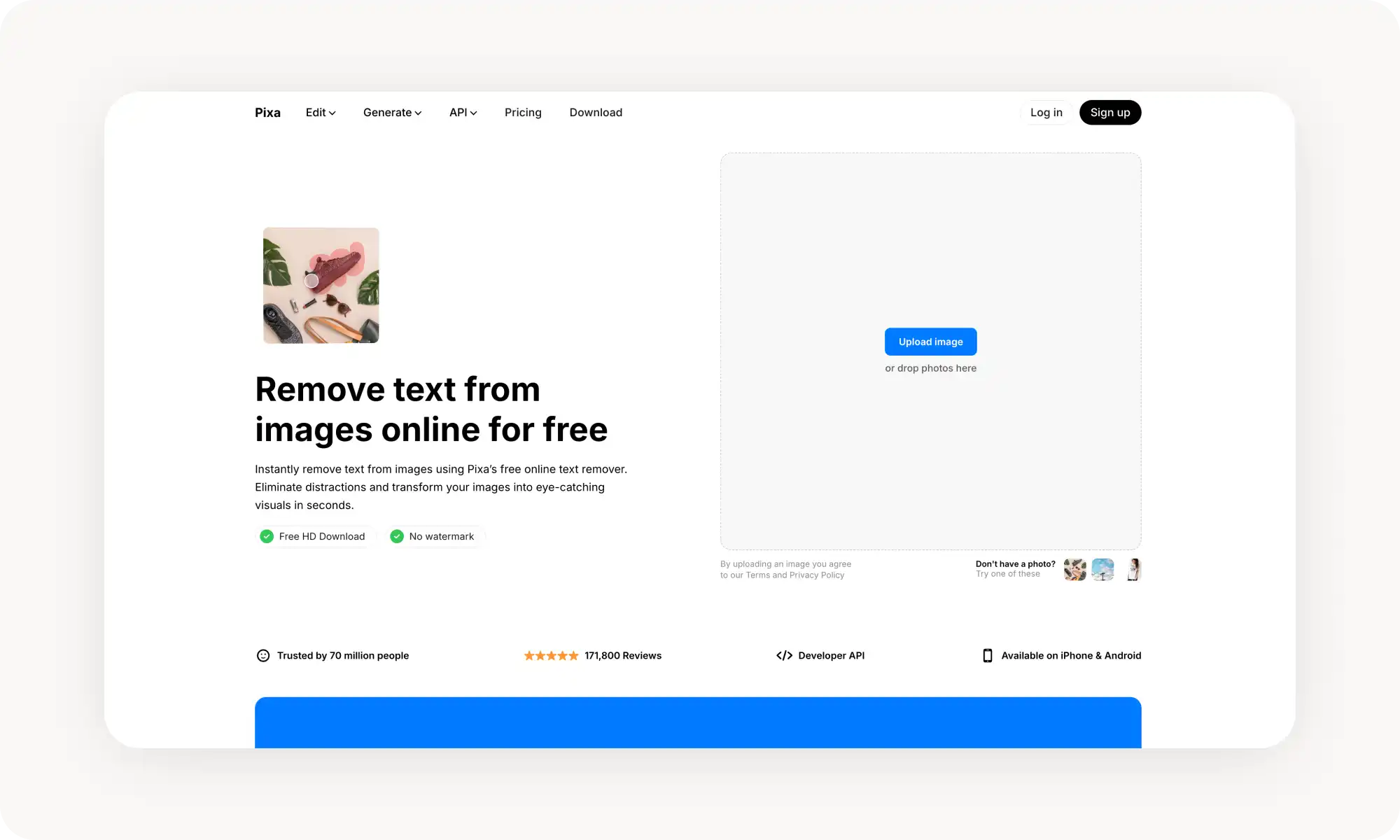 Pixa AI text remover from photos