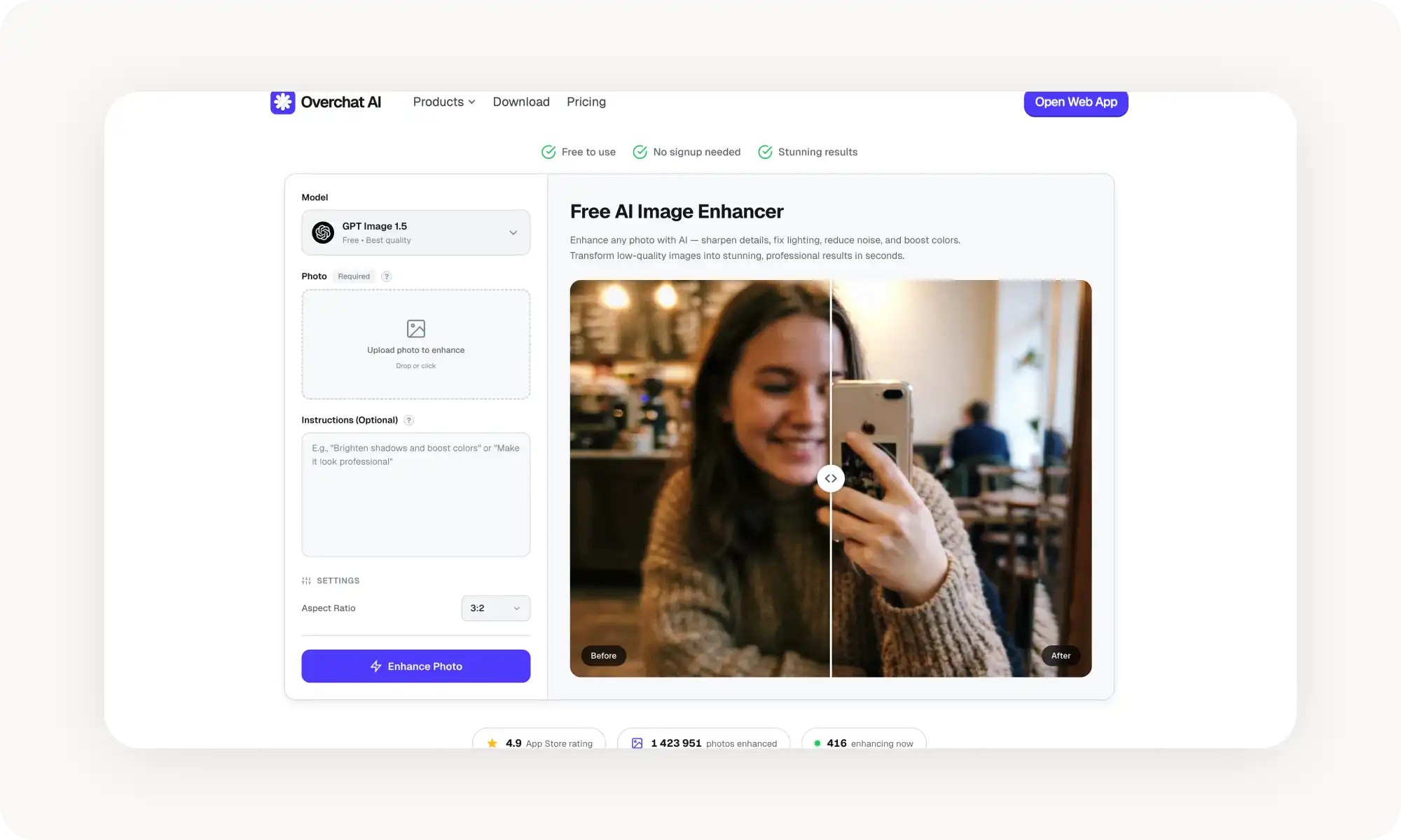 Overchat AI image enhancer