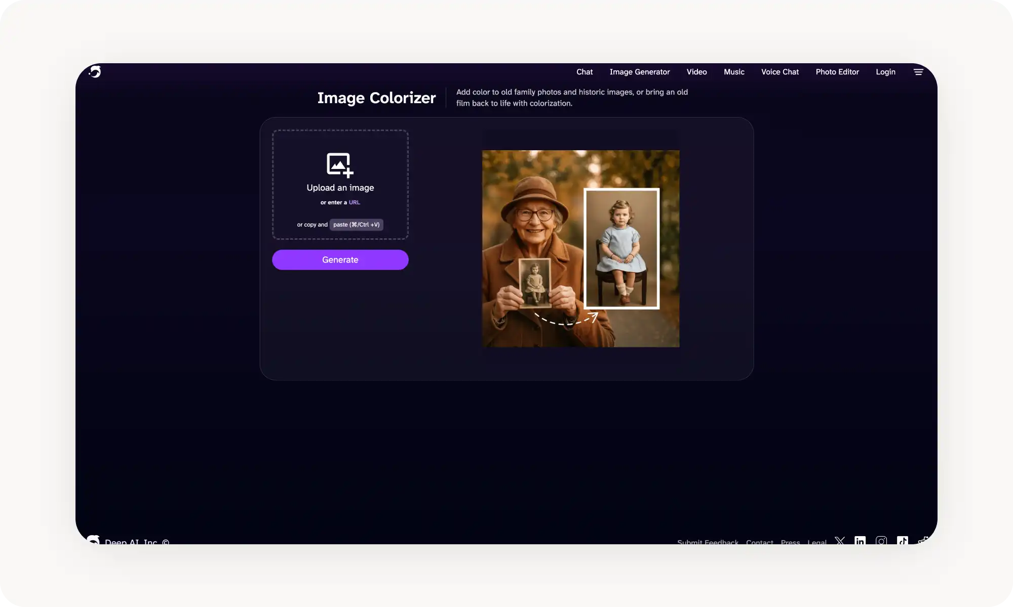 DeepAI image colorizer