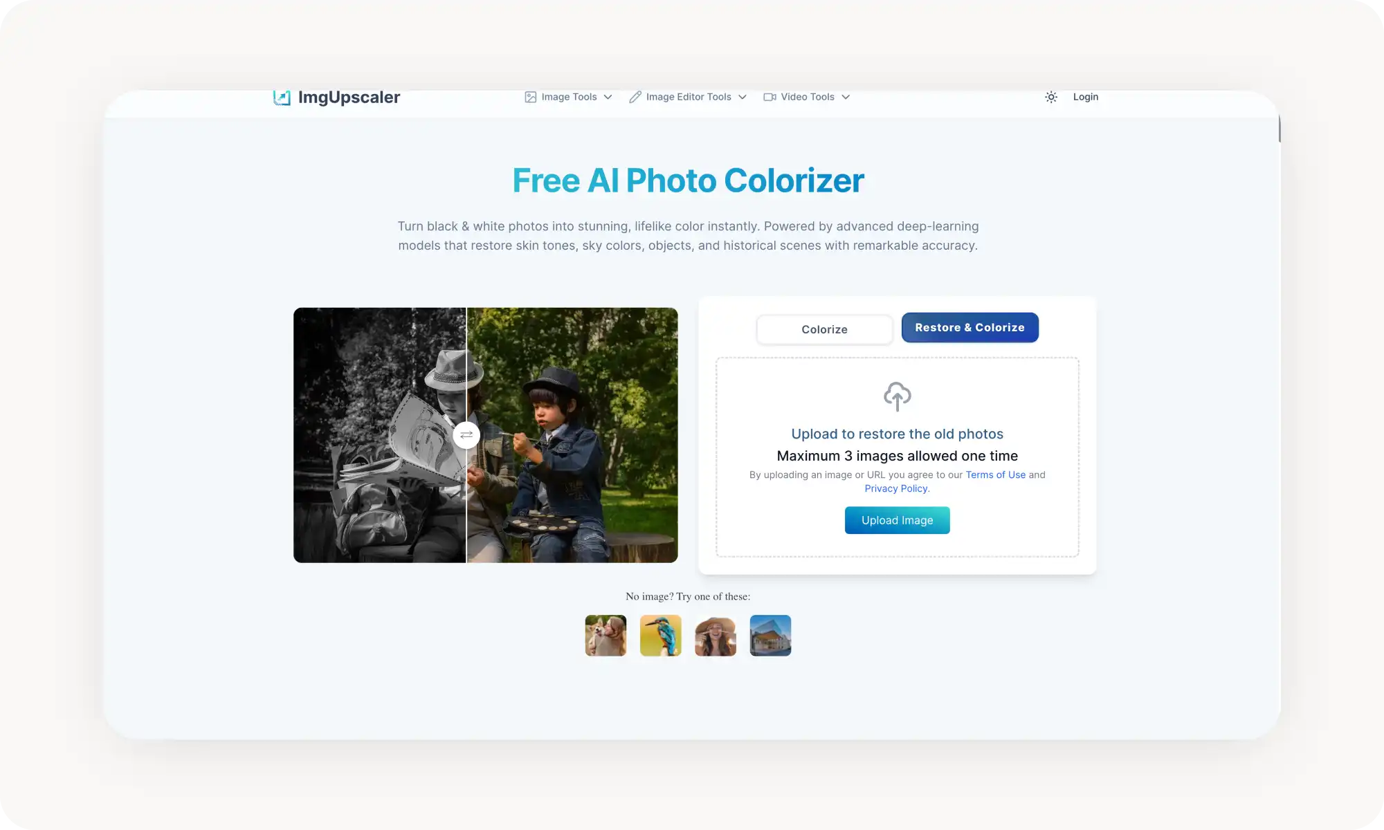 ImgUpscaler AI photo colorizer