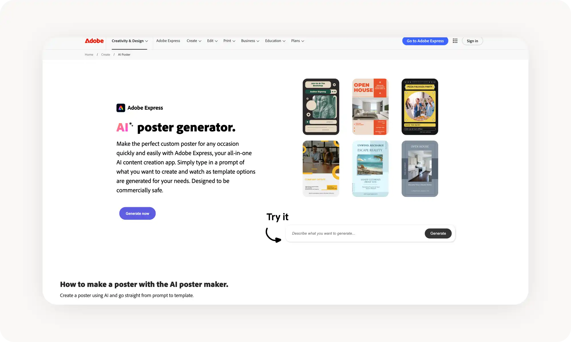 Adobe Express AI poster generator
