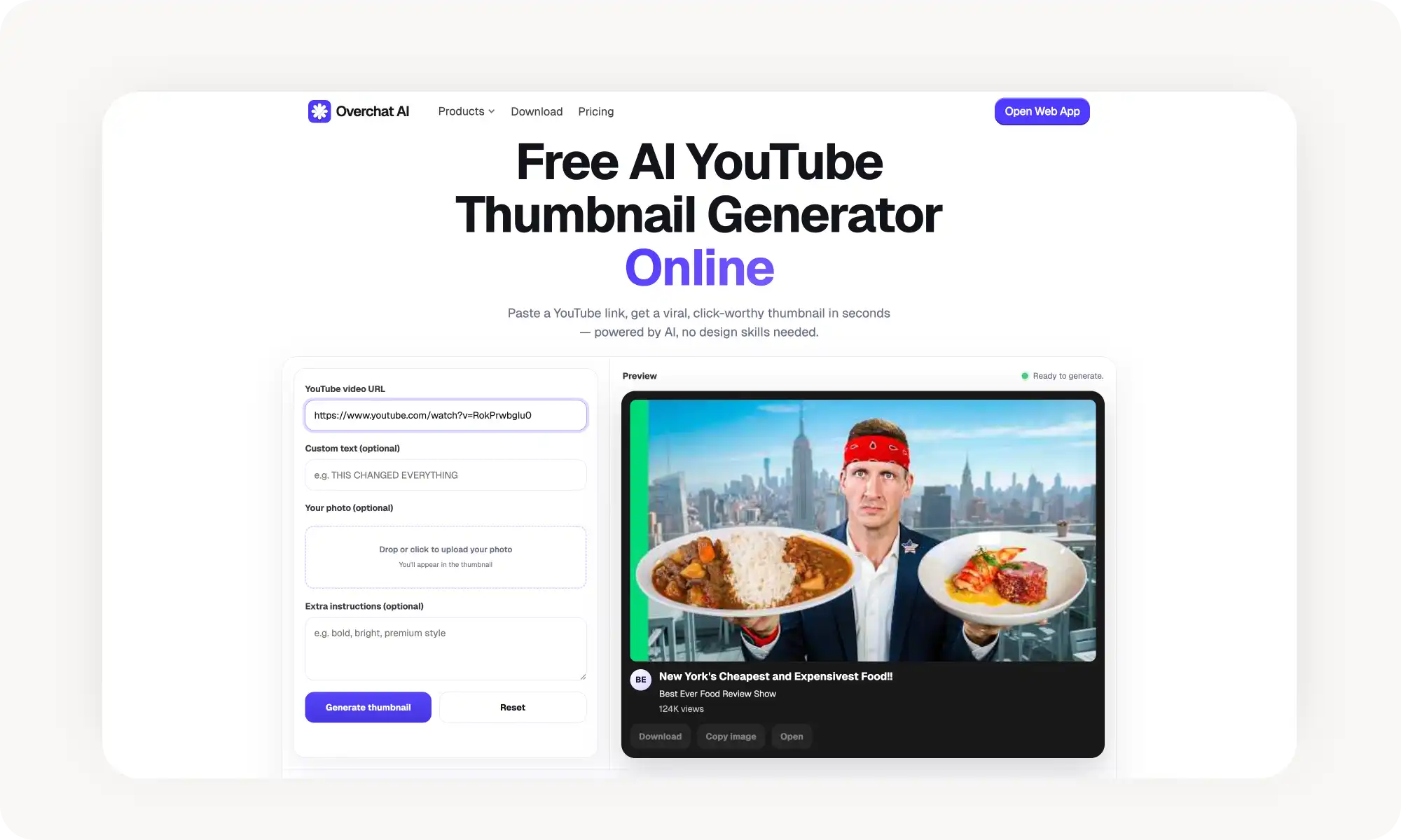 Overchat AI YouTube thumbnail generator