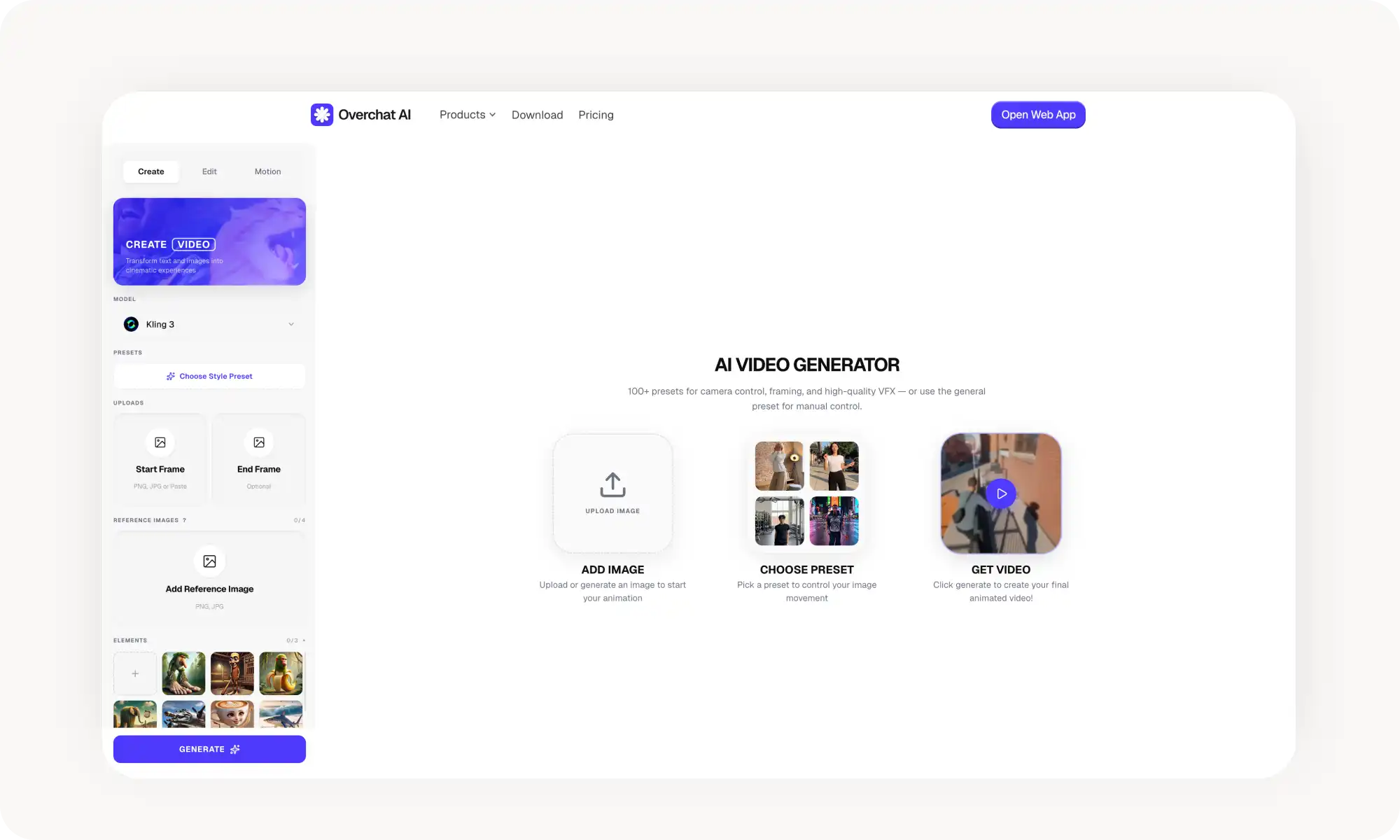 Overchat AI image to video tool