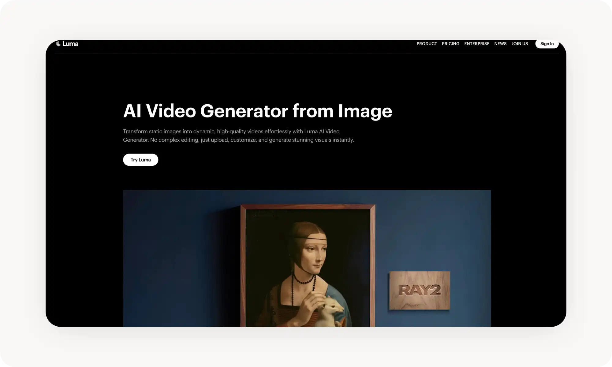 Luma AI image to video tool