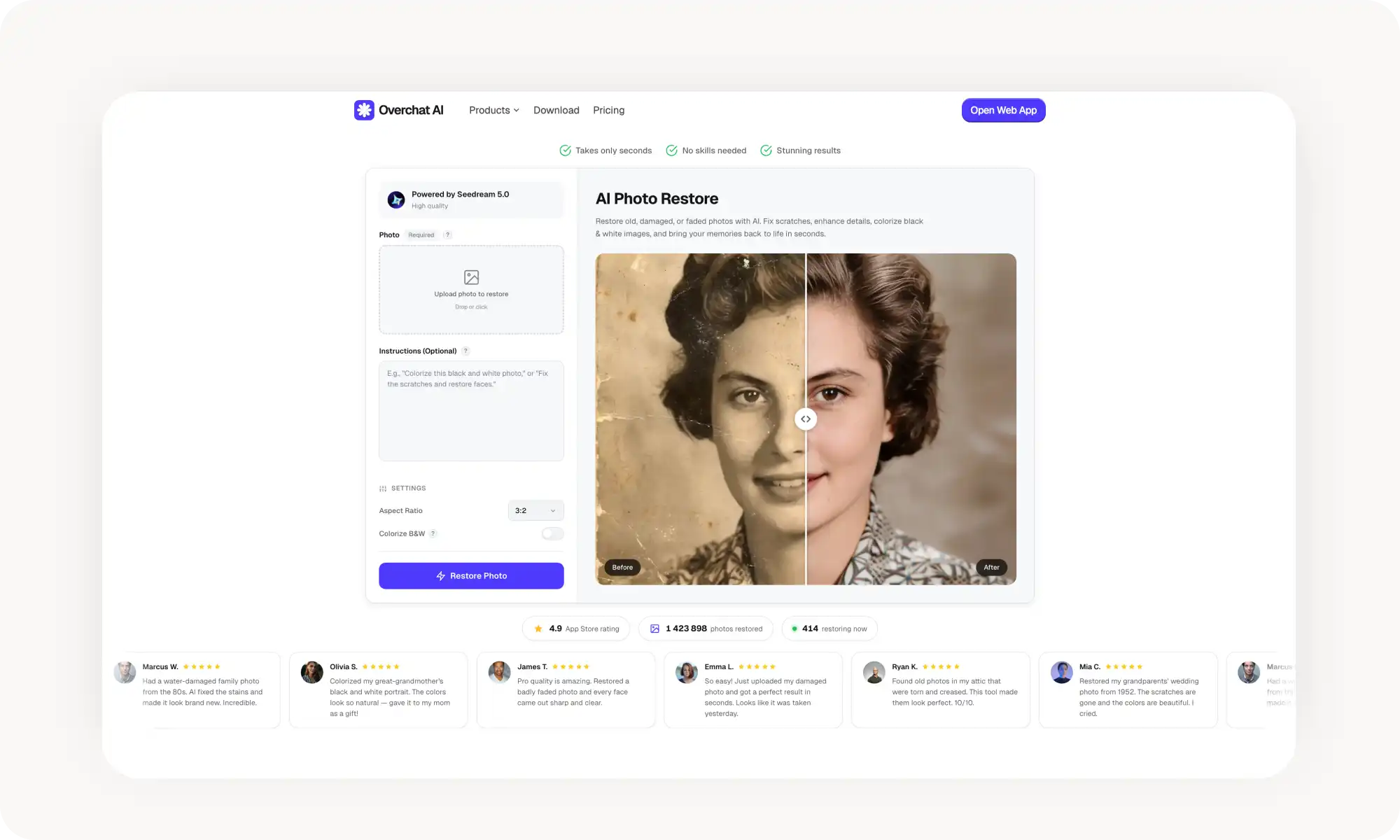 Overchat AI old photo restoration tool
