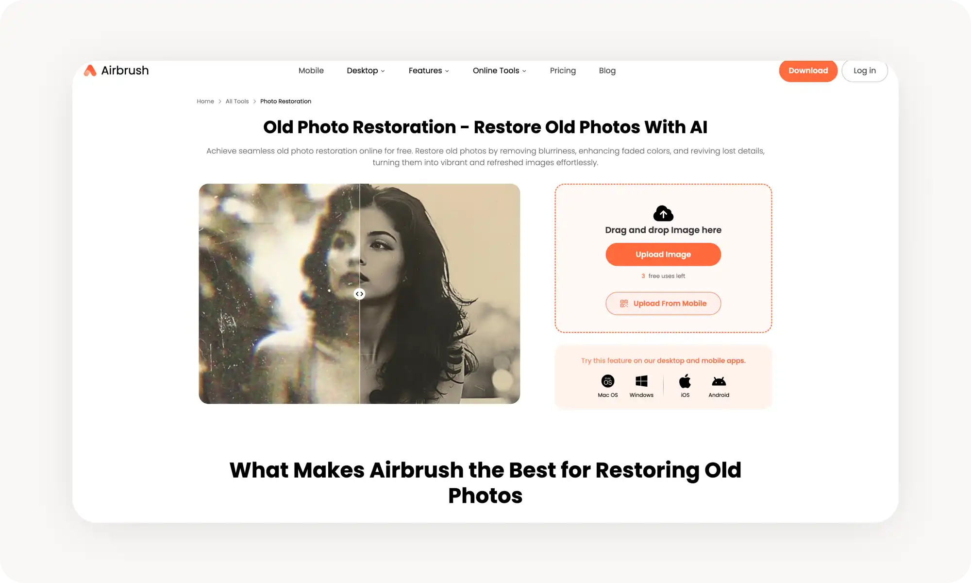 Airbrush AI old photo restoration tool