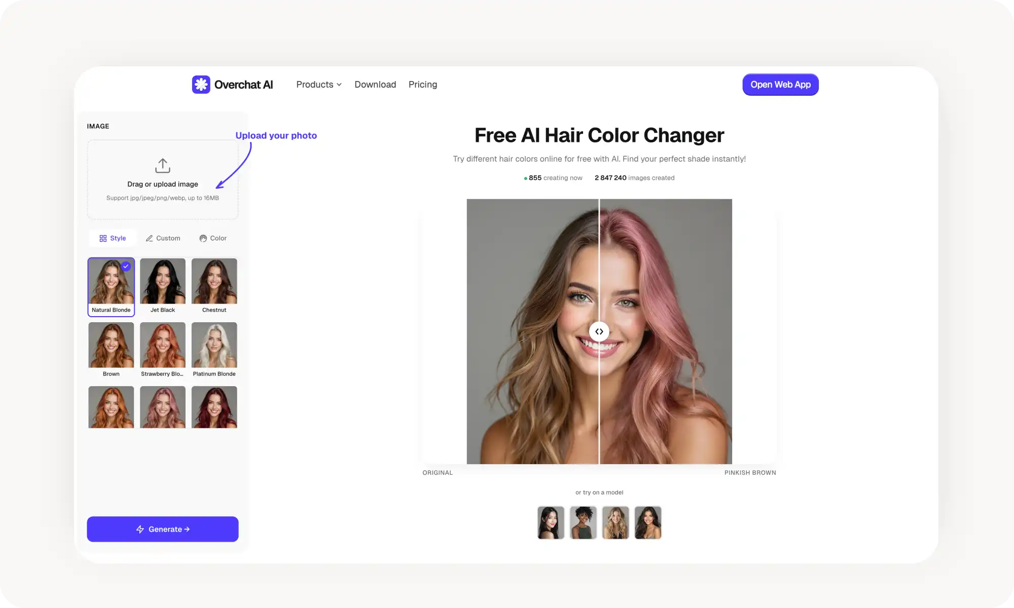 Overchat AI hair color changer