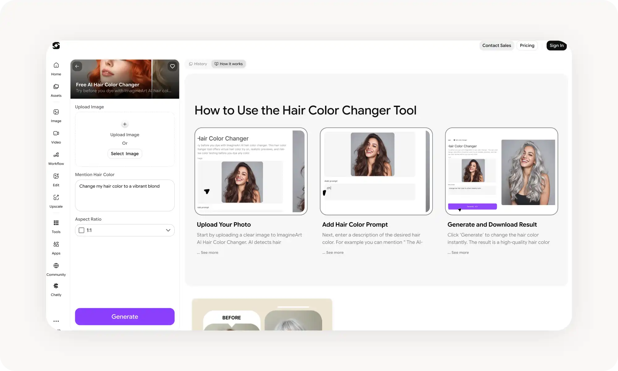 Imagine Art AI hair color changer