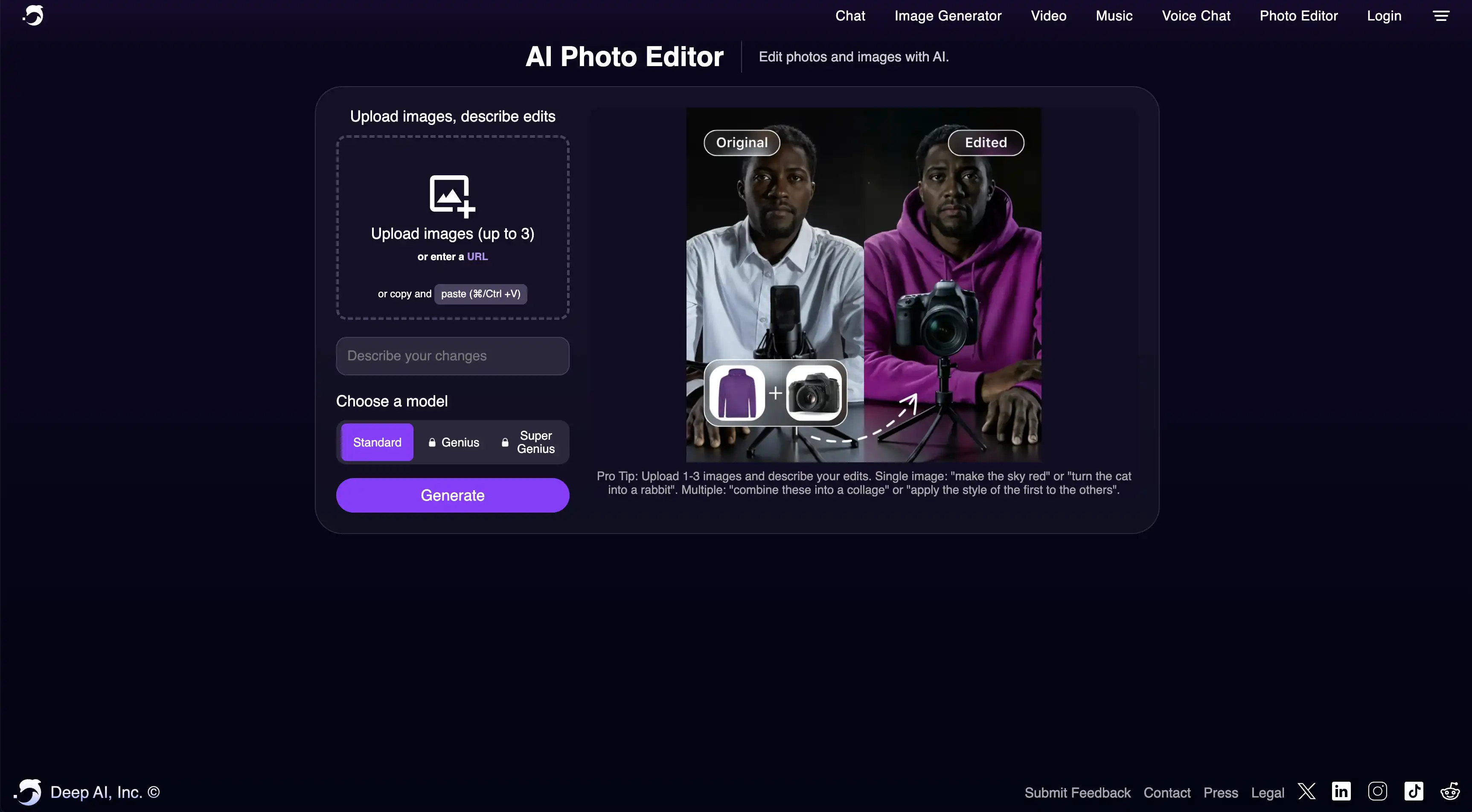 DeepAI AI image editor
