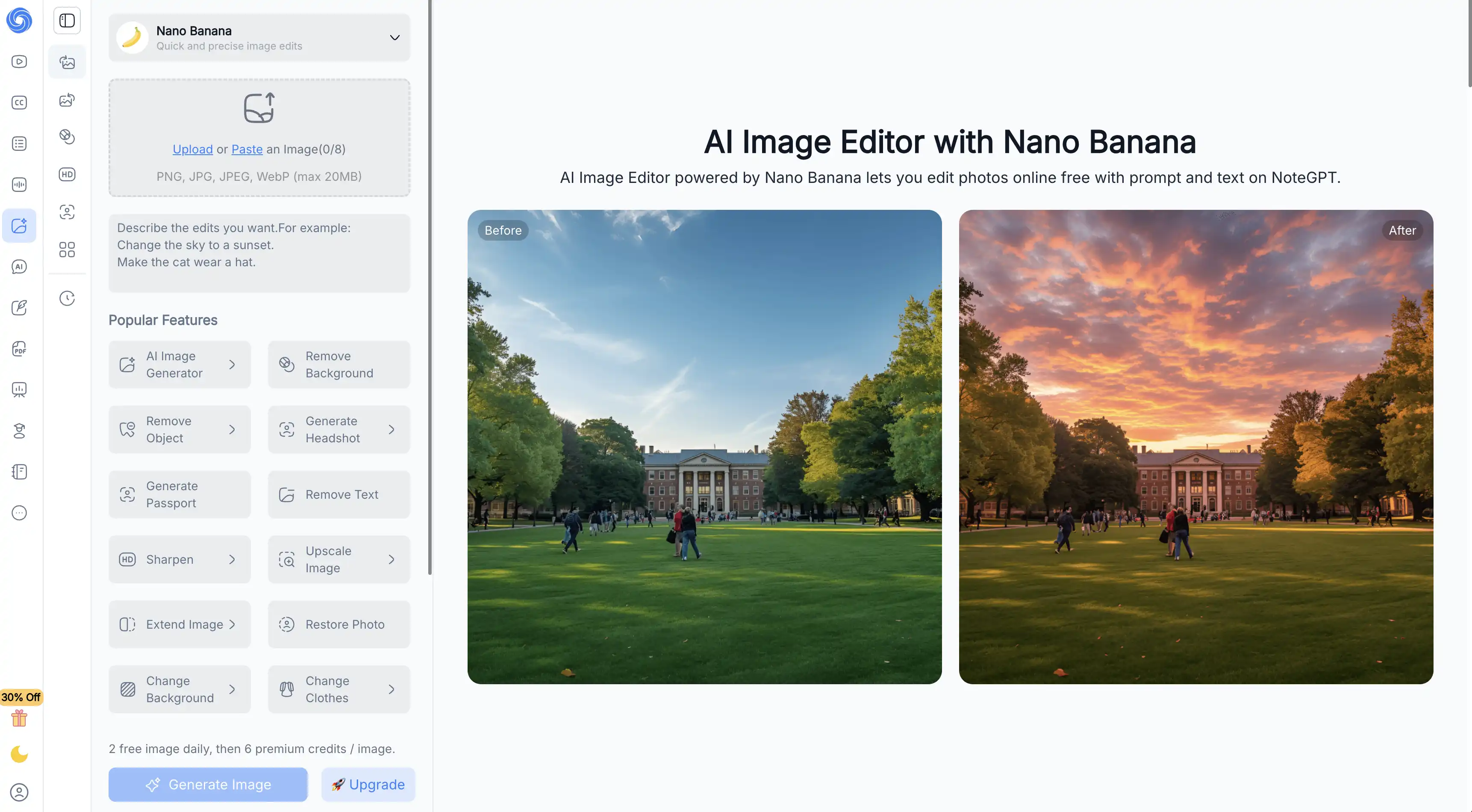 NoteGPT AI image editor