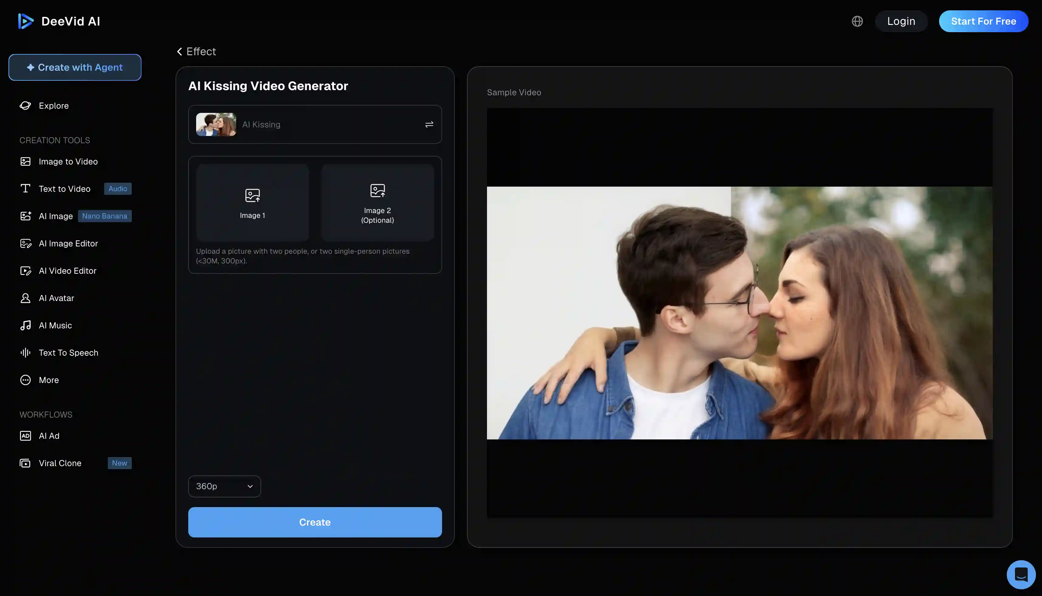 DeeVid AI kissing generator