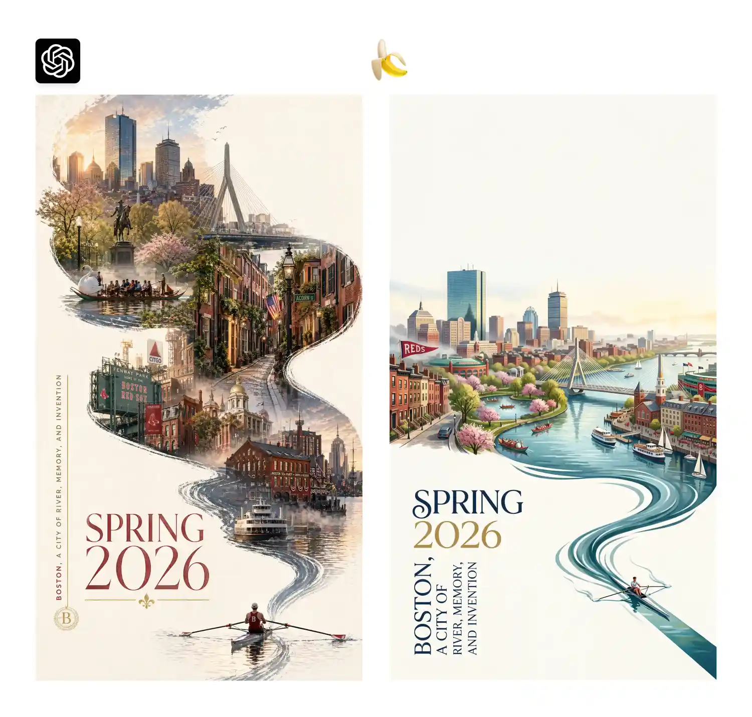 GPT Image 2 vs Nano Banana 2 results side by side Boston travel poster