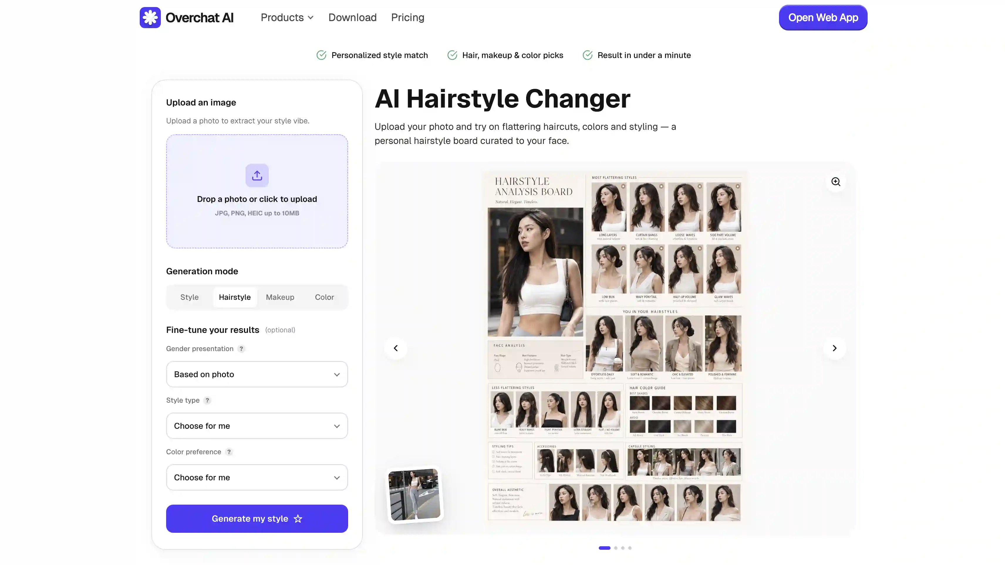 Overchat AI hairstyle changer