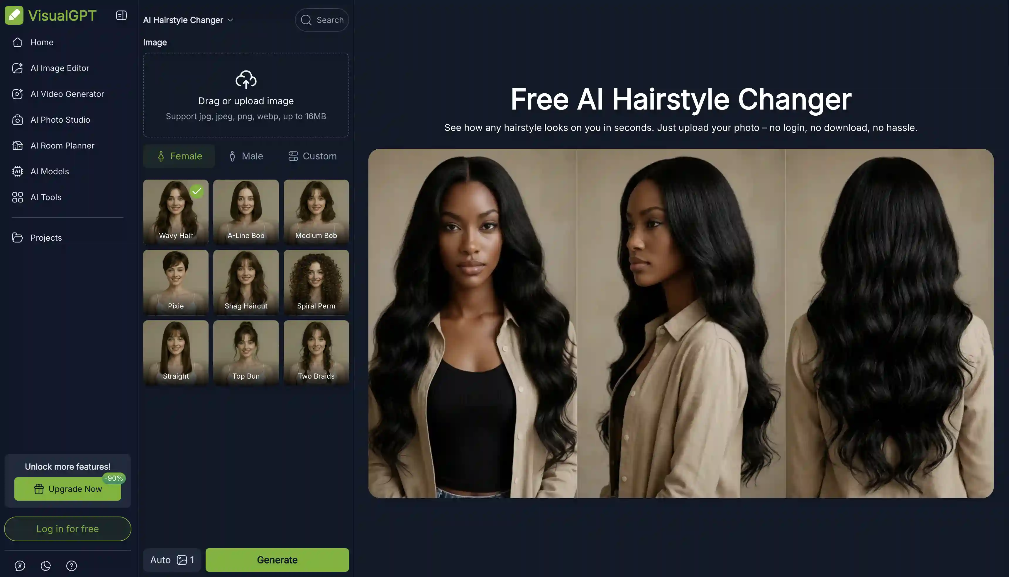 VisualGPT hairstyle changer