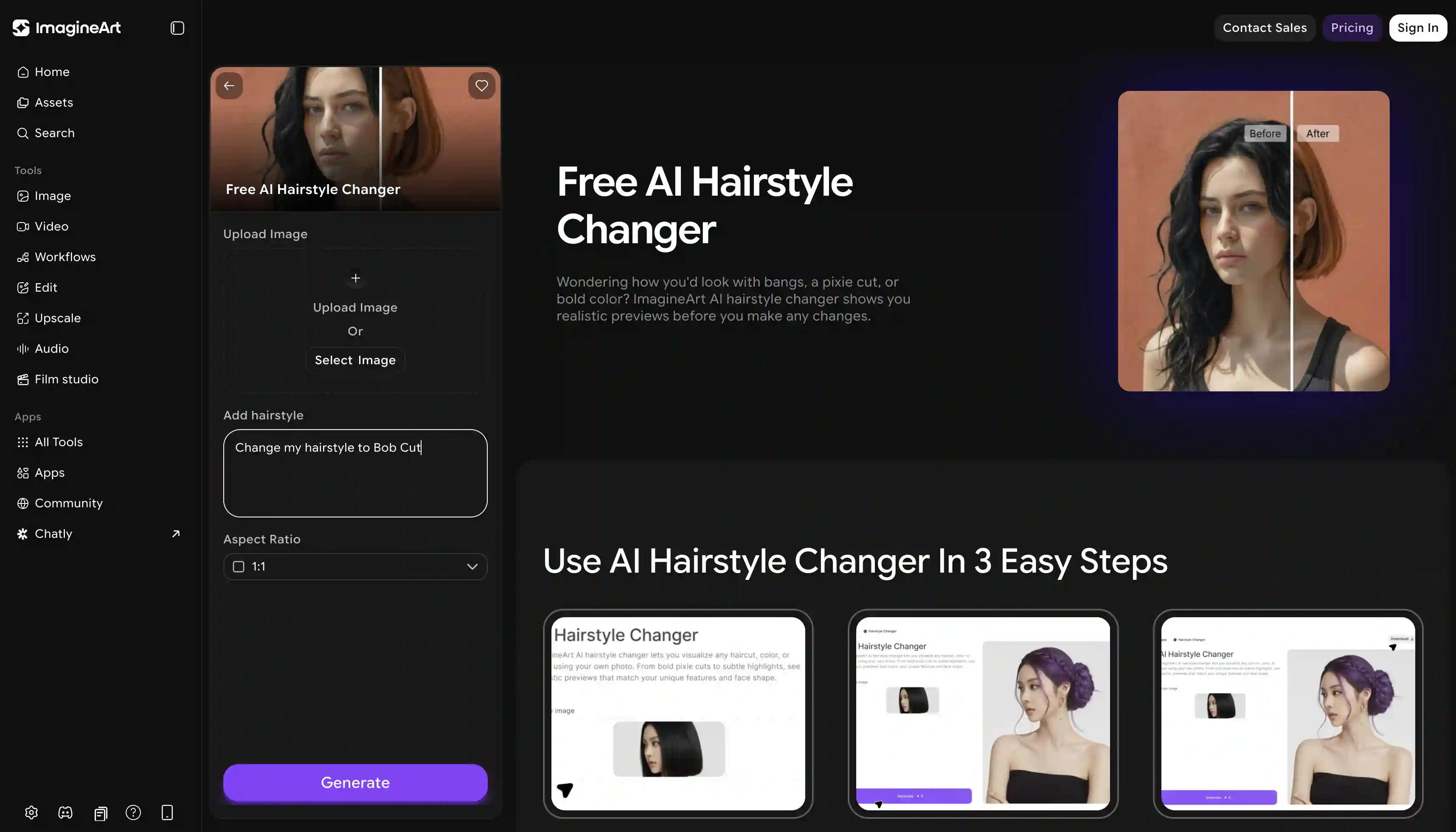 ImageinArt AI hairstyle changer