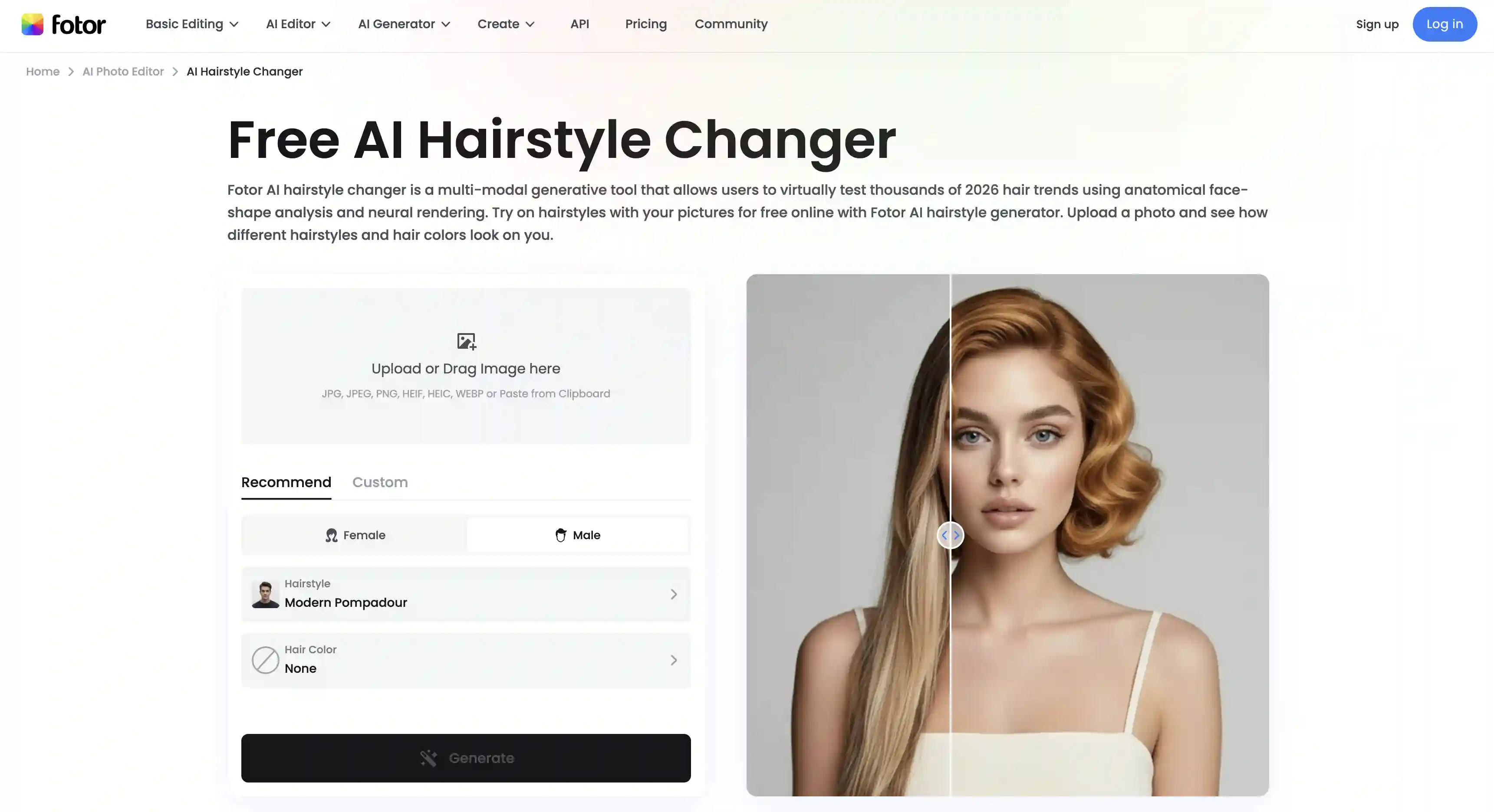 Fotor AI hairstyle changer
