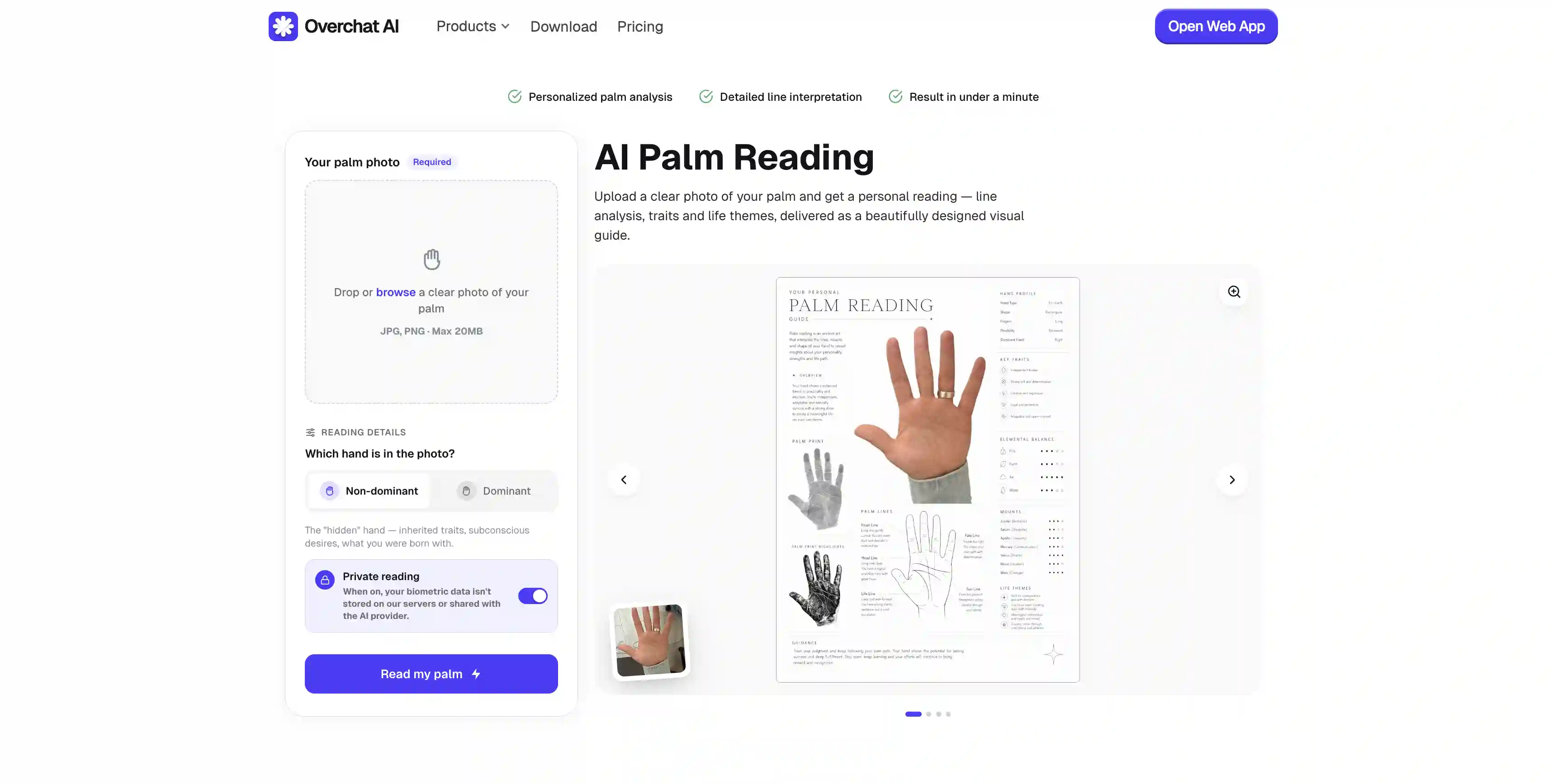 Overchat AI palm reading scanner