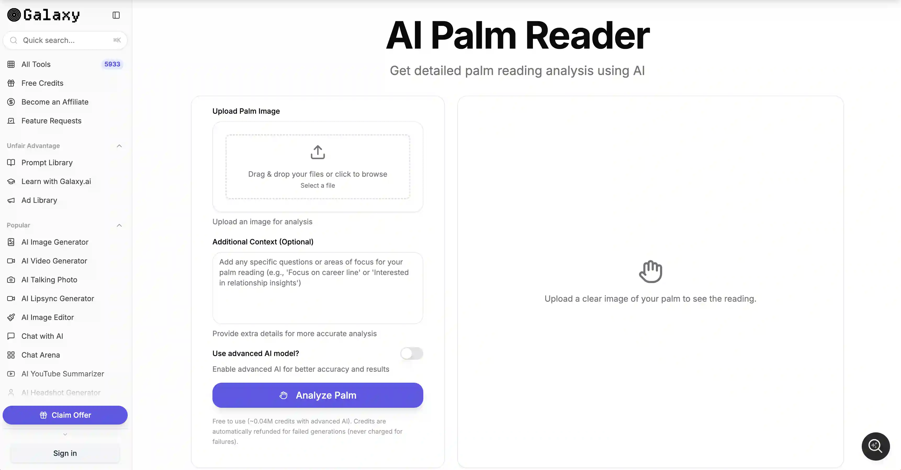 Galaxy AI palm reading scanner
