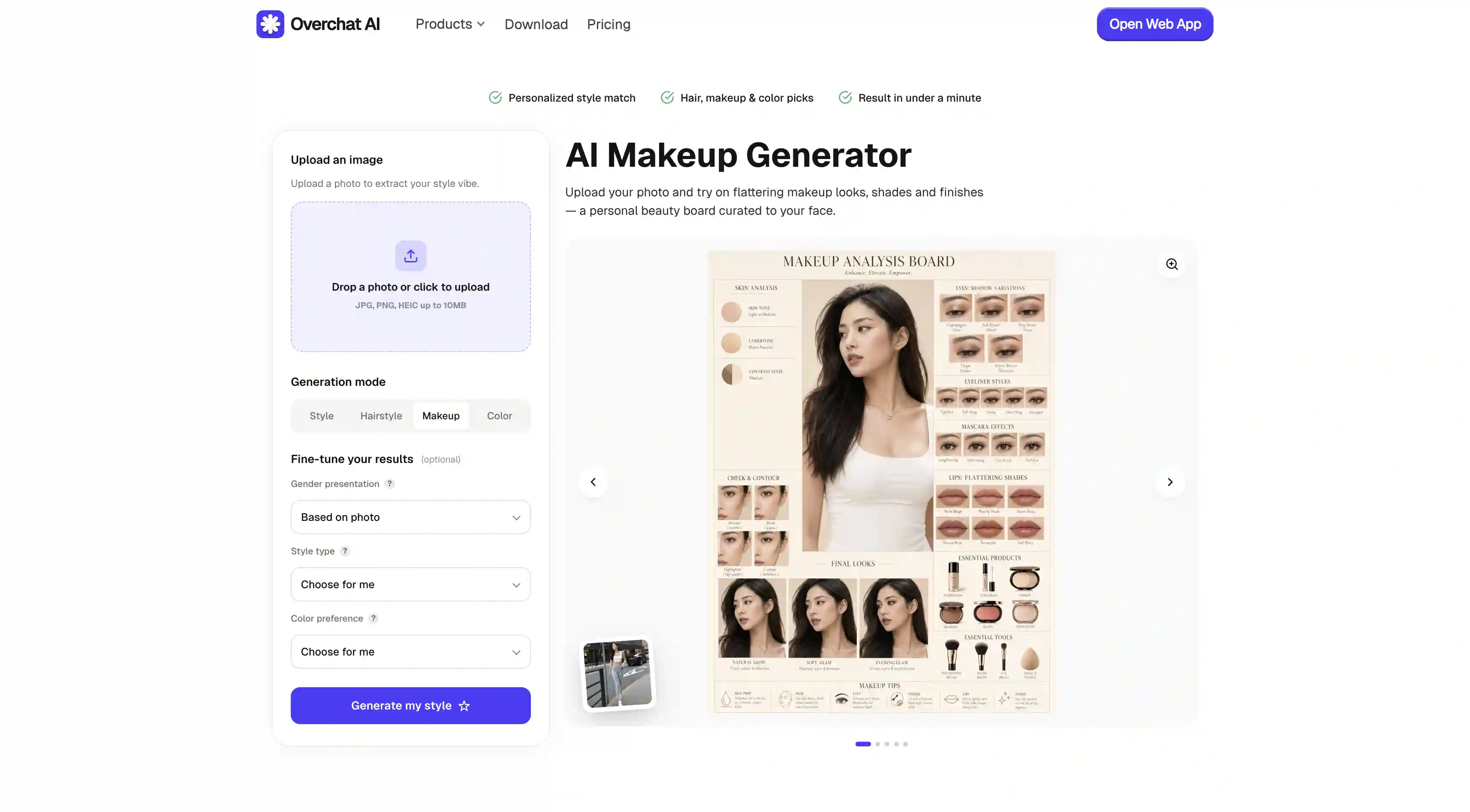 Overchat AI makeup generator