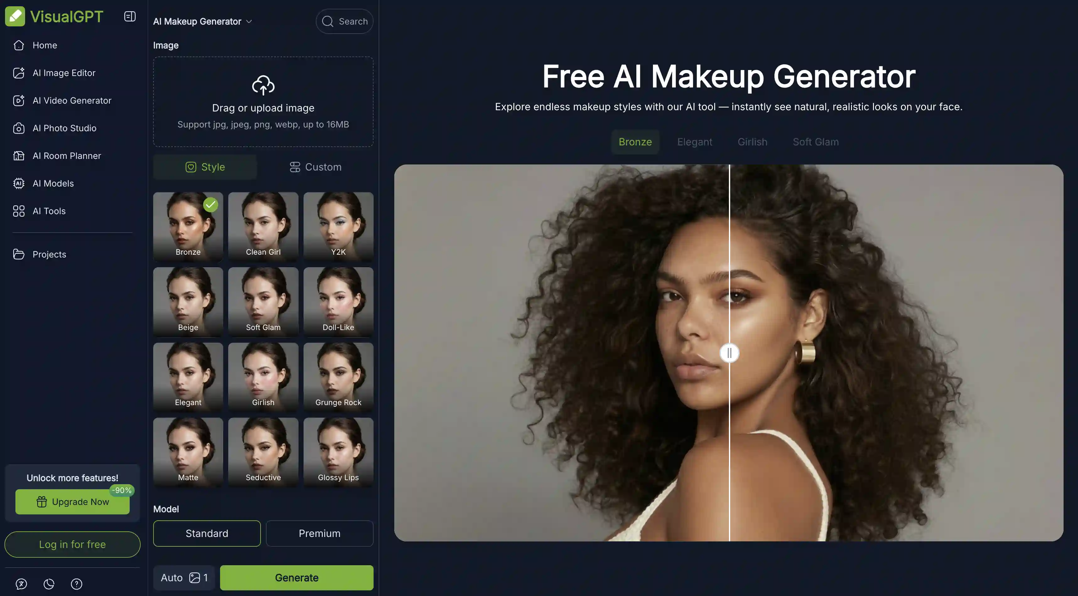 VisualGPT AI makeup generator