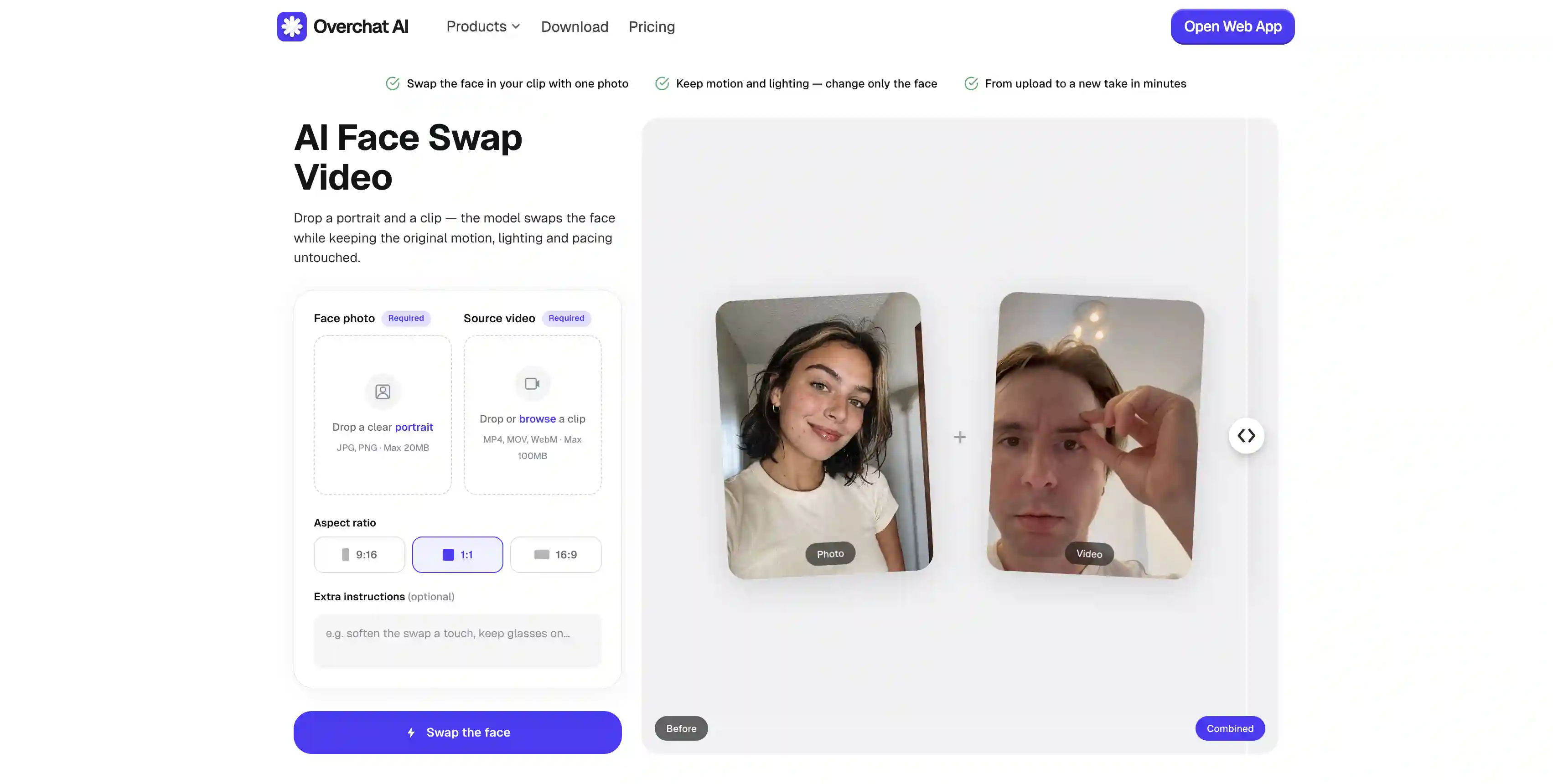 Overchat AI face swap for video